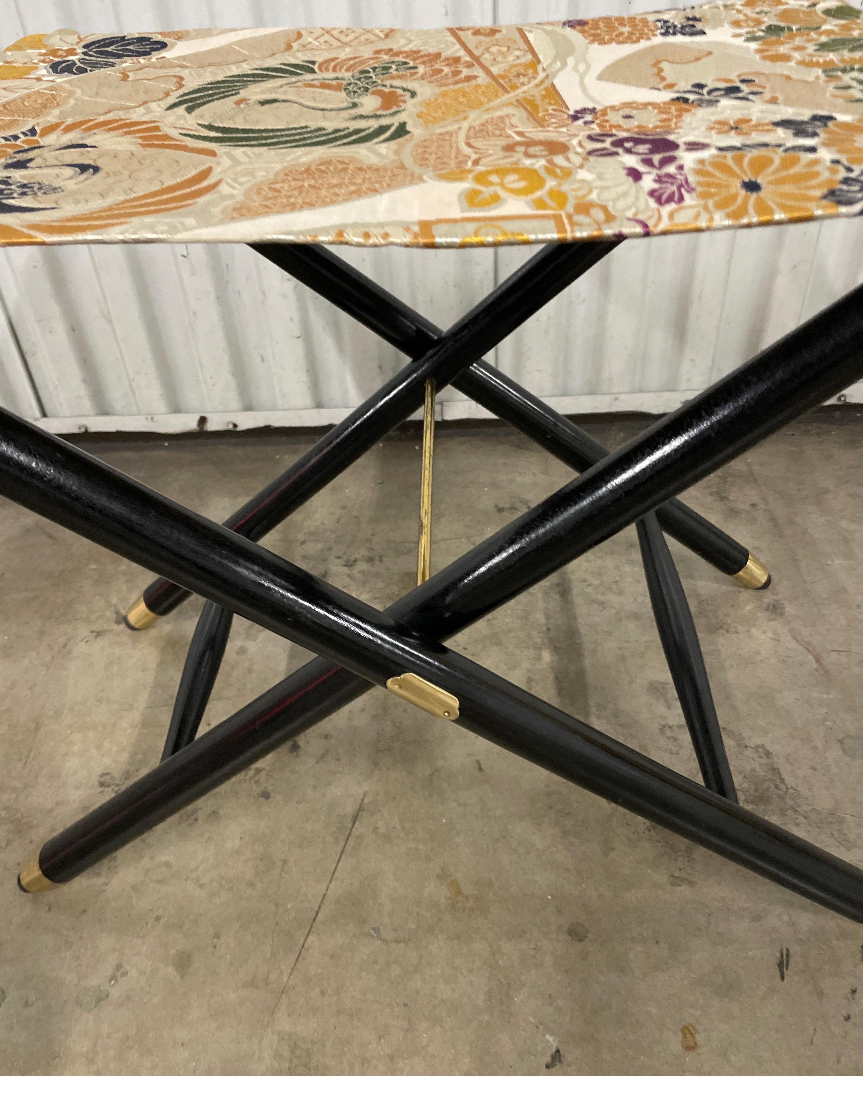 Brass Pair of Vintage Japanese Obi Covered Folding Stools For Sale