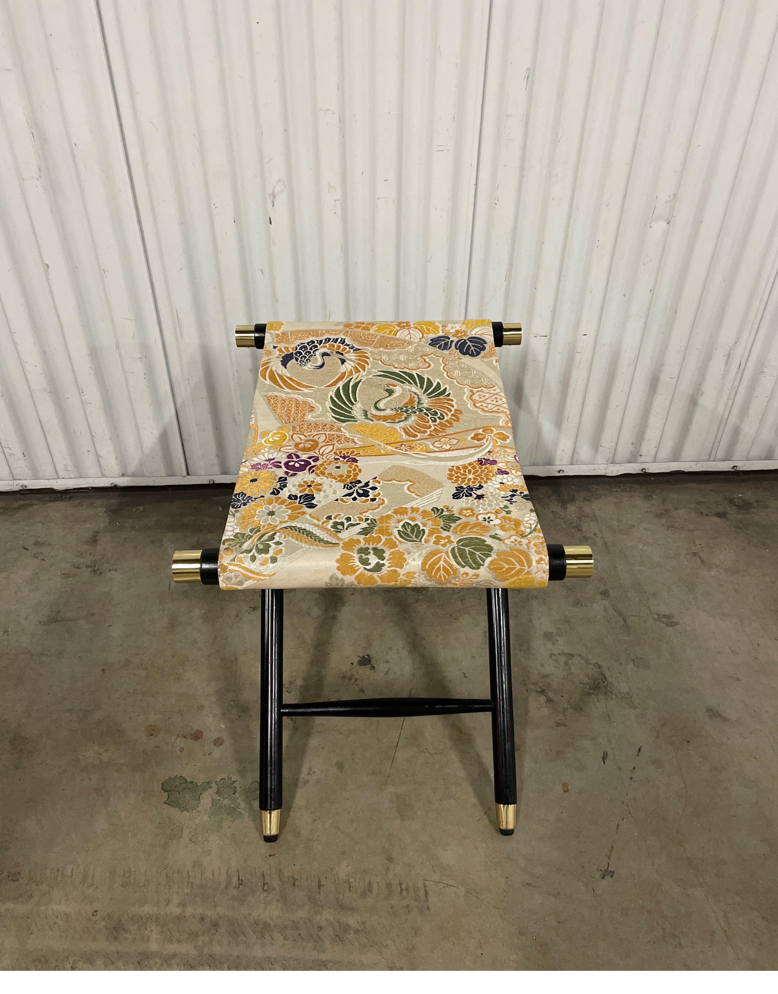 Pair of Vintage Japanese Obi Covered Folding Stools For Sale 1