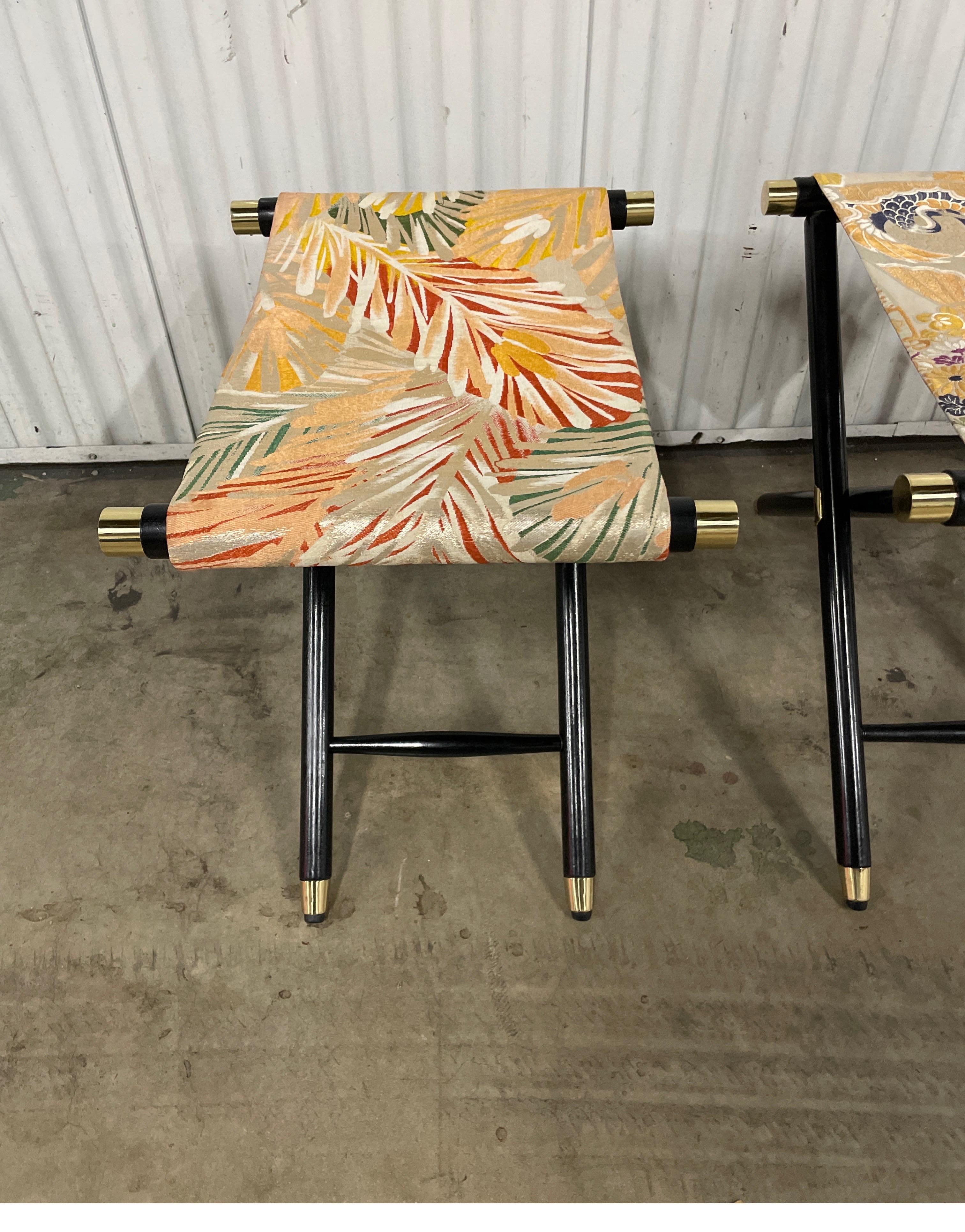 Pair of Vintage Japanese Obi Covered Folding Stools For Sale 2