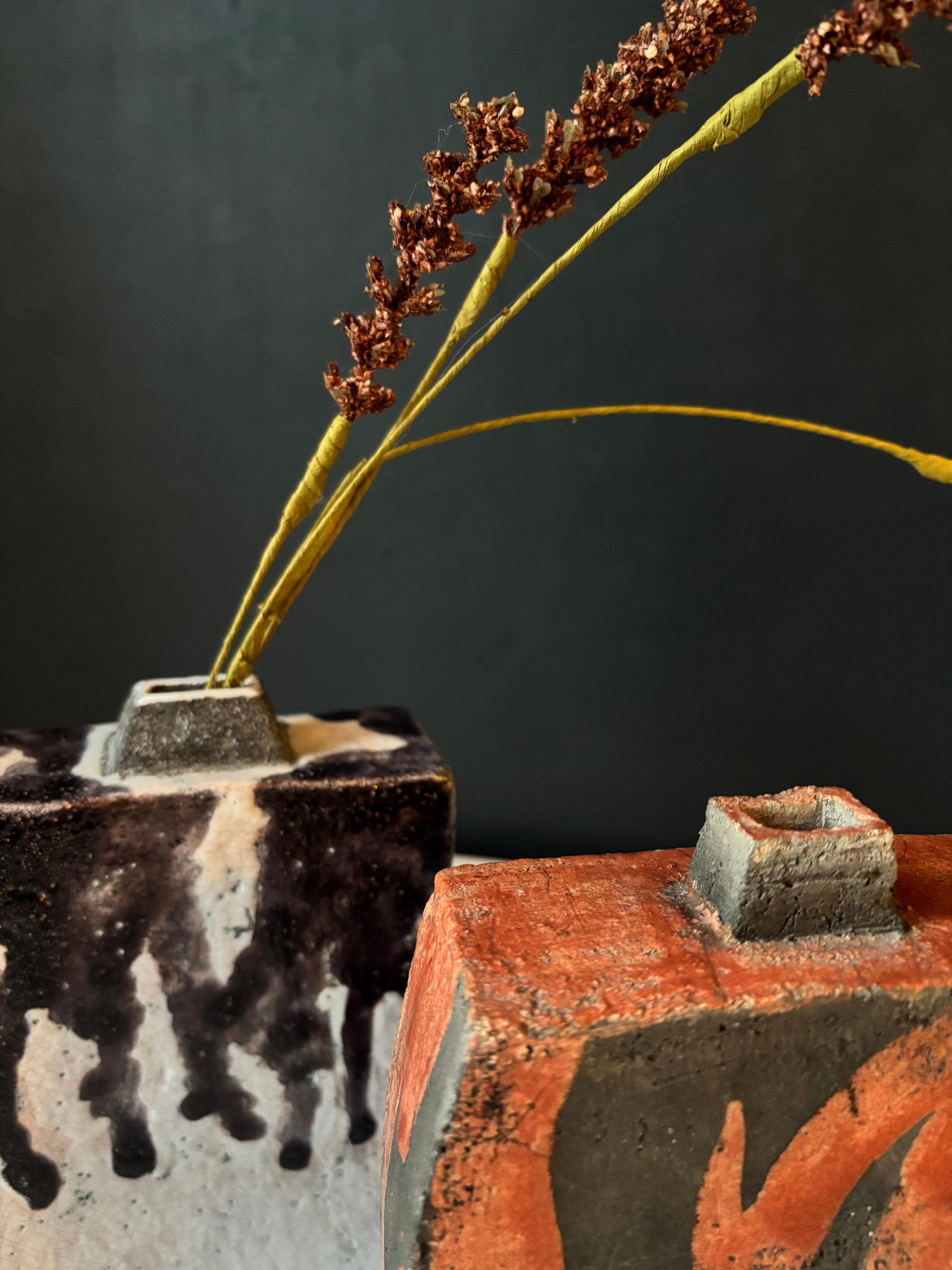 Coppia di vasi d'epoca in stile giapponese con smaltatura a correre Raku in vendita 2