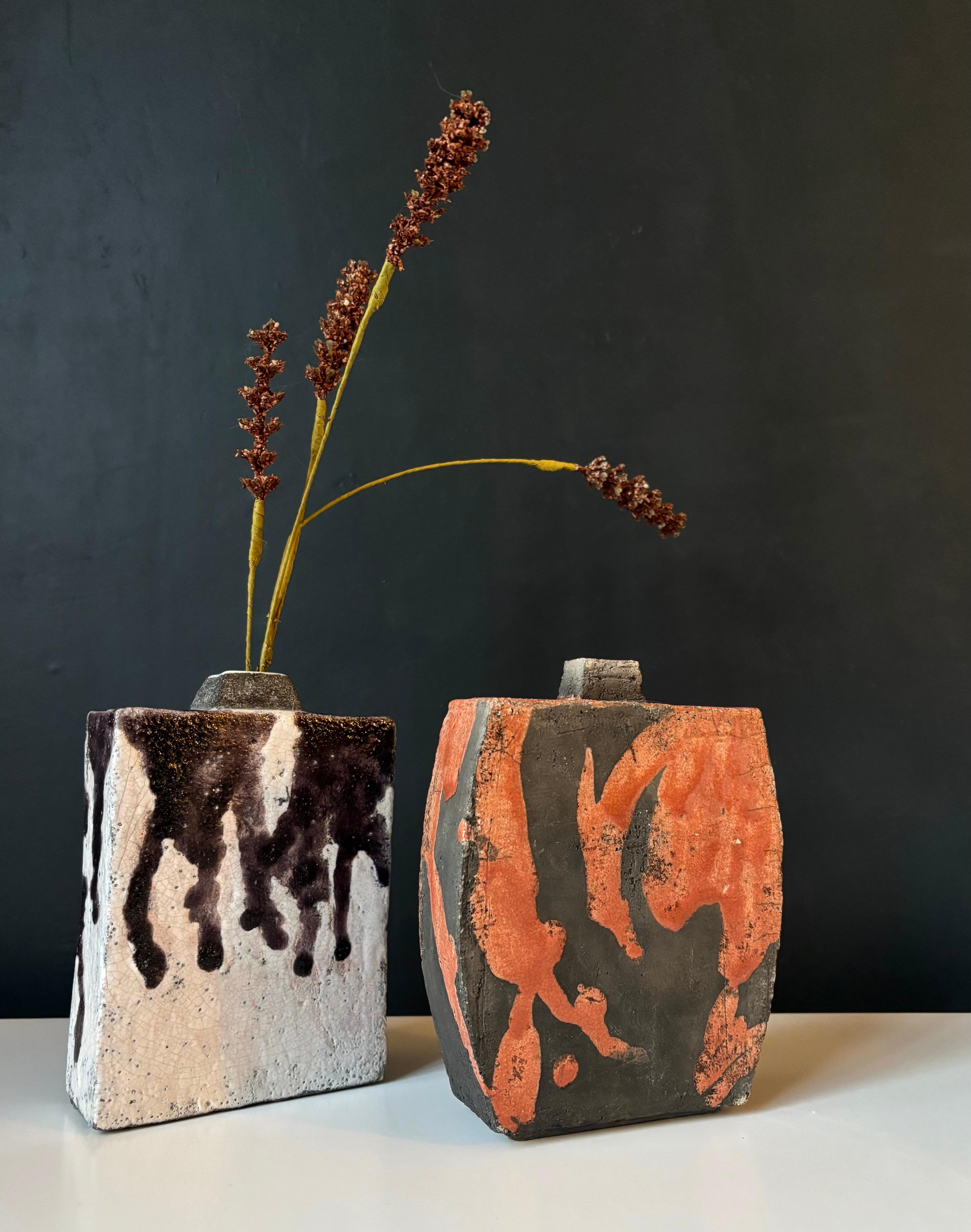 Coppia di vasi d'epoca in stile giapponese con smaltatura a correre Raku in vendita 1