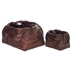 Pair of Vintage Japanese Woven Bamboo Ikebana Baskets