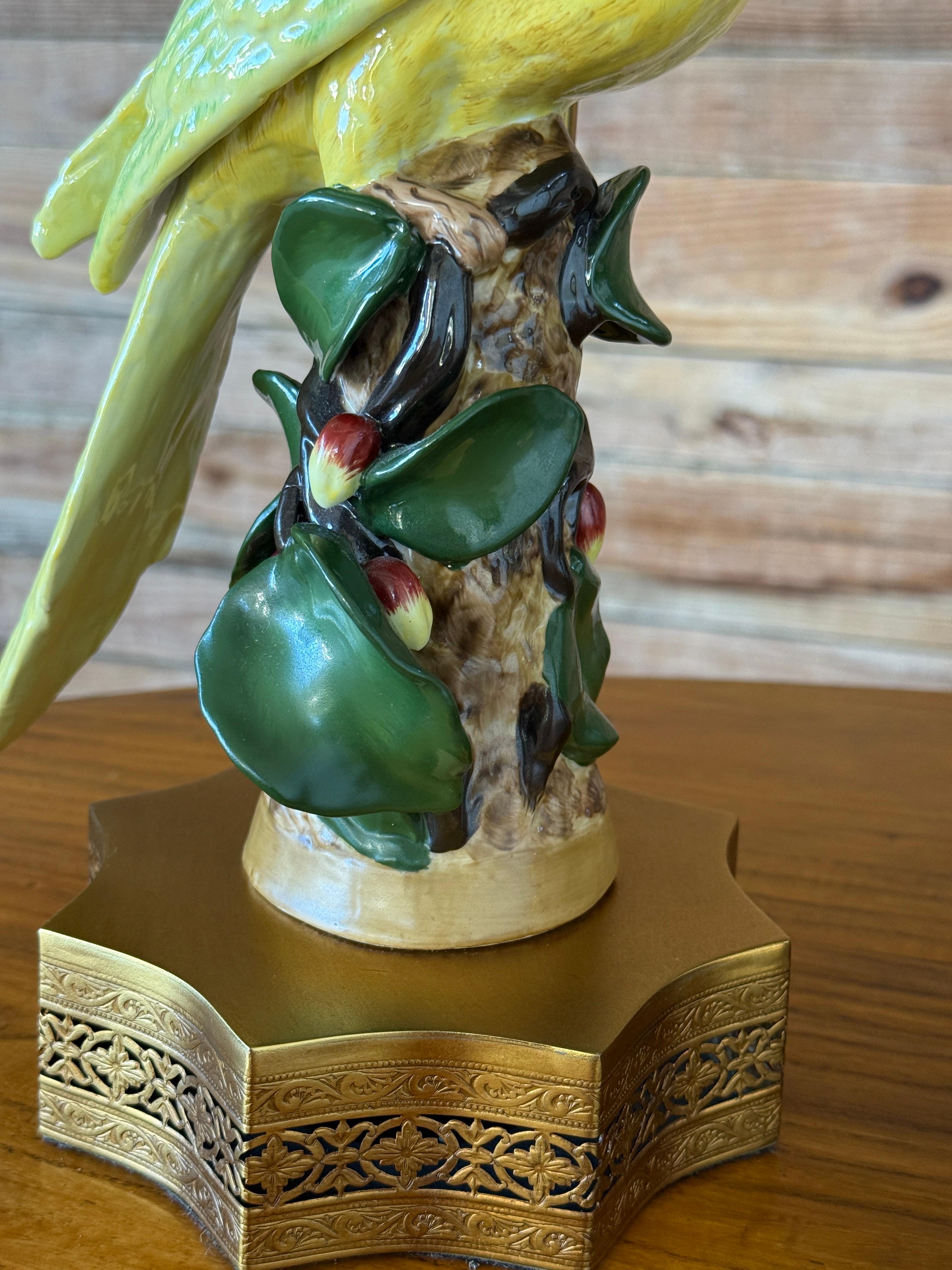 Pair of Vintage Jeanne Reed Porcelain Parrot Table Lamps With Gilt Bases For Sale 2