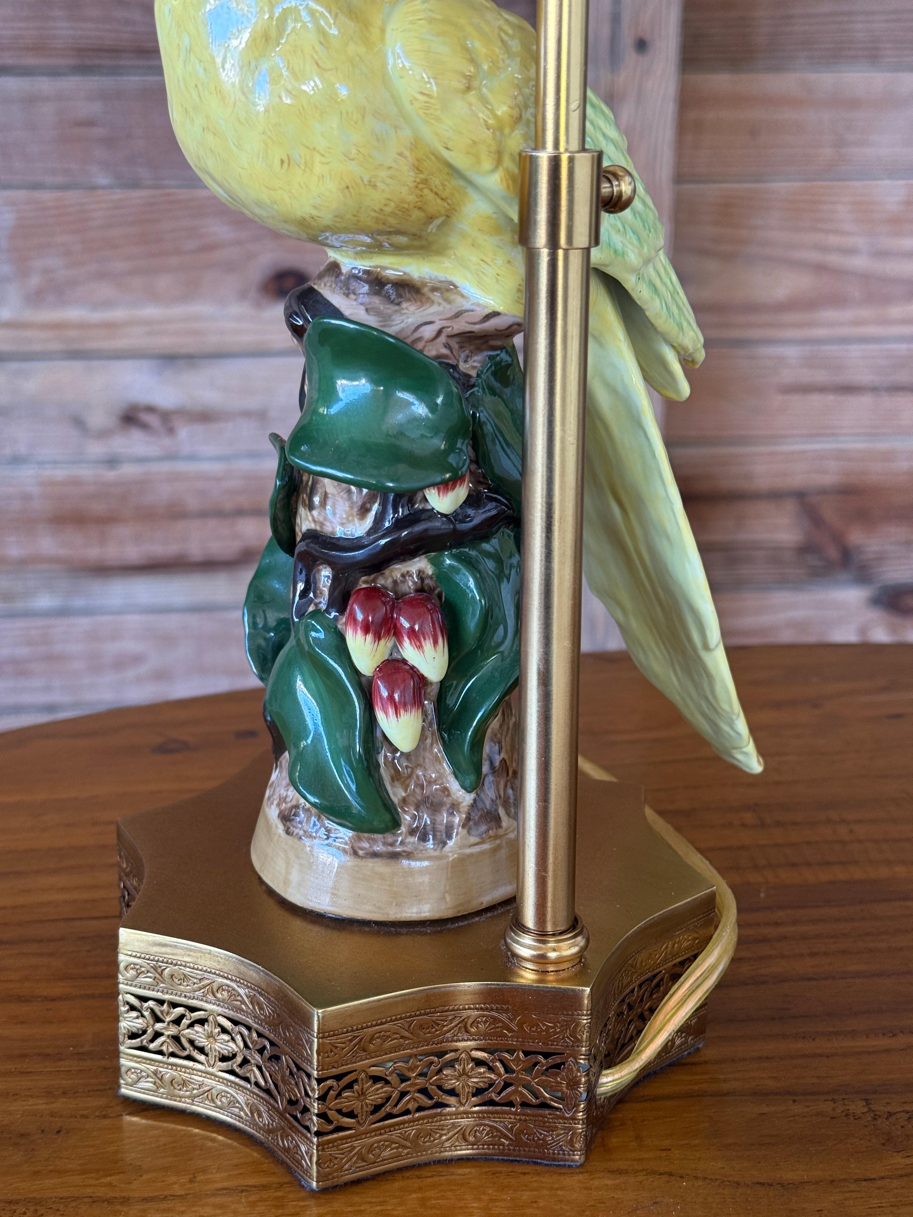 Pair of Vintage Jeanne Reed Porcelain Parrot Table Lamps With Gilt Bases For Sale 5
