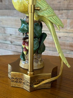 Pair of Vintage Jeanne Reed Porcelain Parrot Table Lamps With Gilt Bases
