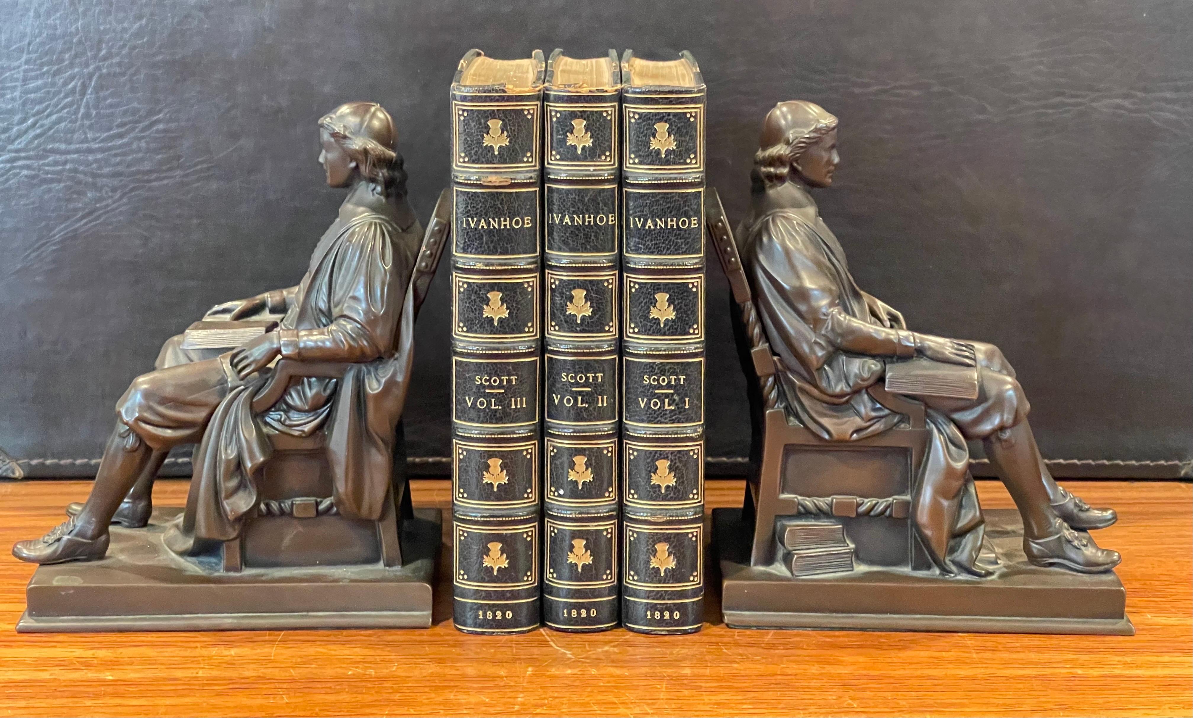 Pair of Vintage John Harvard Bronze Bookends by Jennings Brothers  10