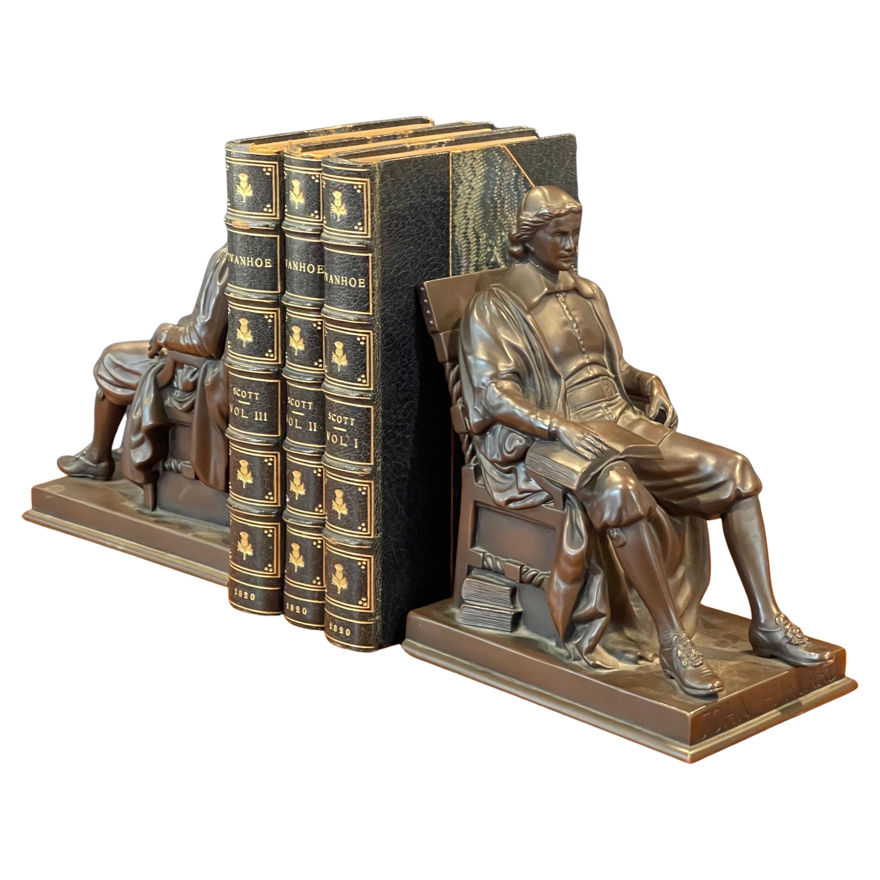 Pair of Vintage John Harvard Bronze Bookends by Jennings Brothers  11