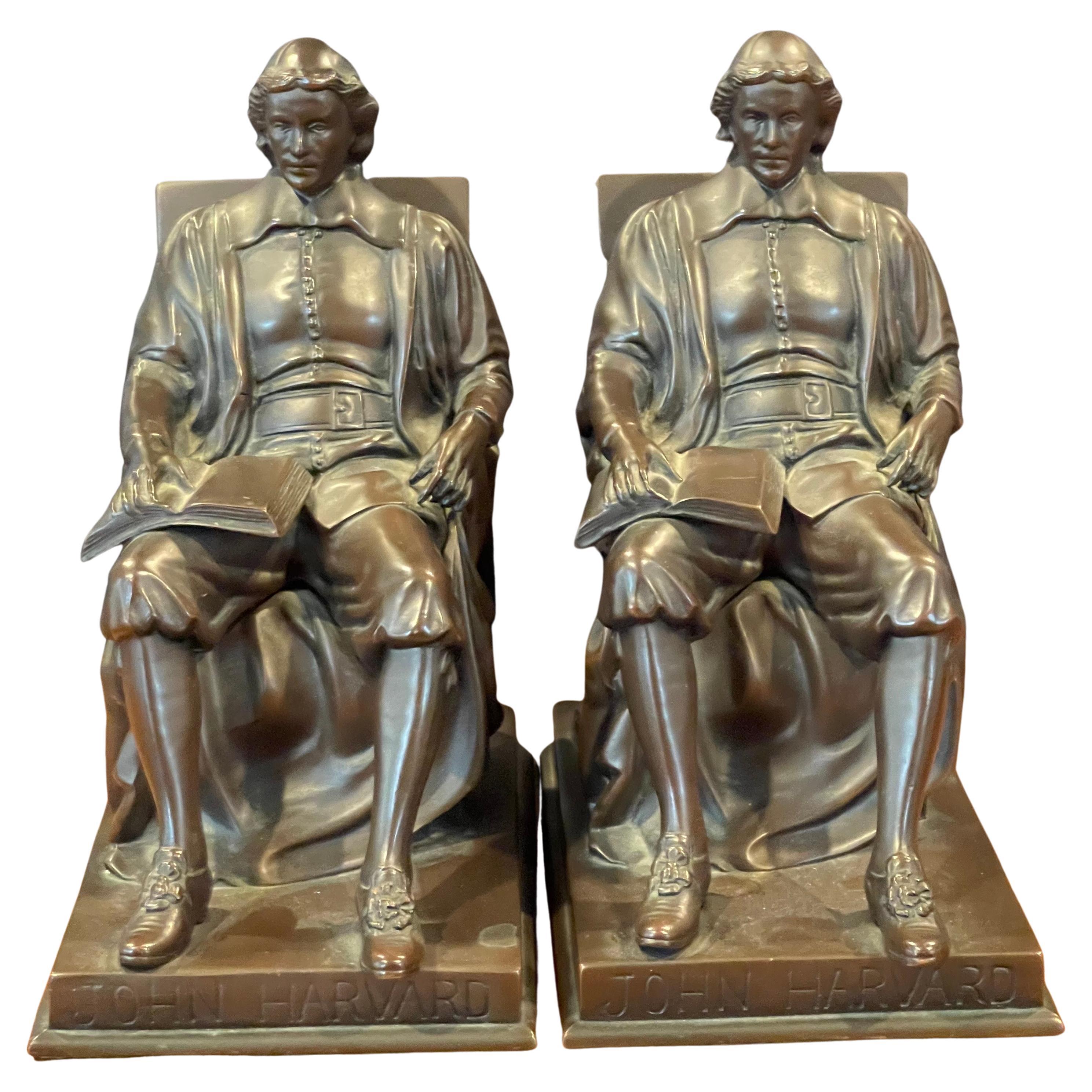 American Pair of Vintage John Harvard Bronze Bookends by Jennings Brothers 