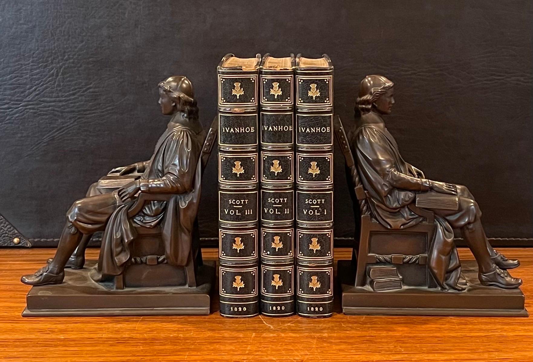 20th Century Pair of Vintage John Harvard Bronze Bookends by Jennings Brothers 
