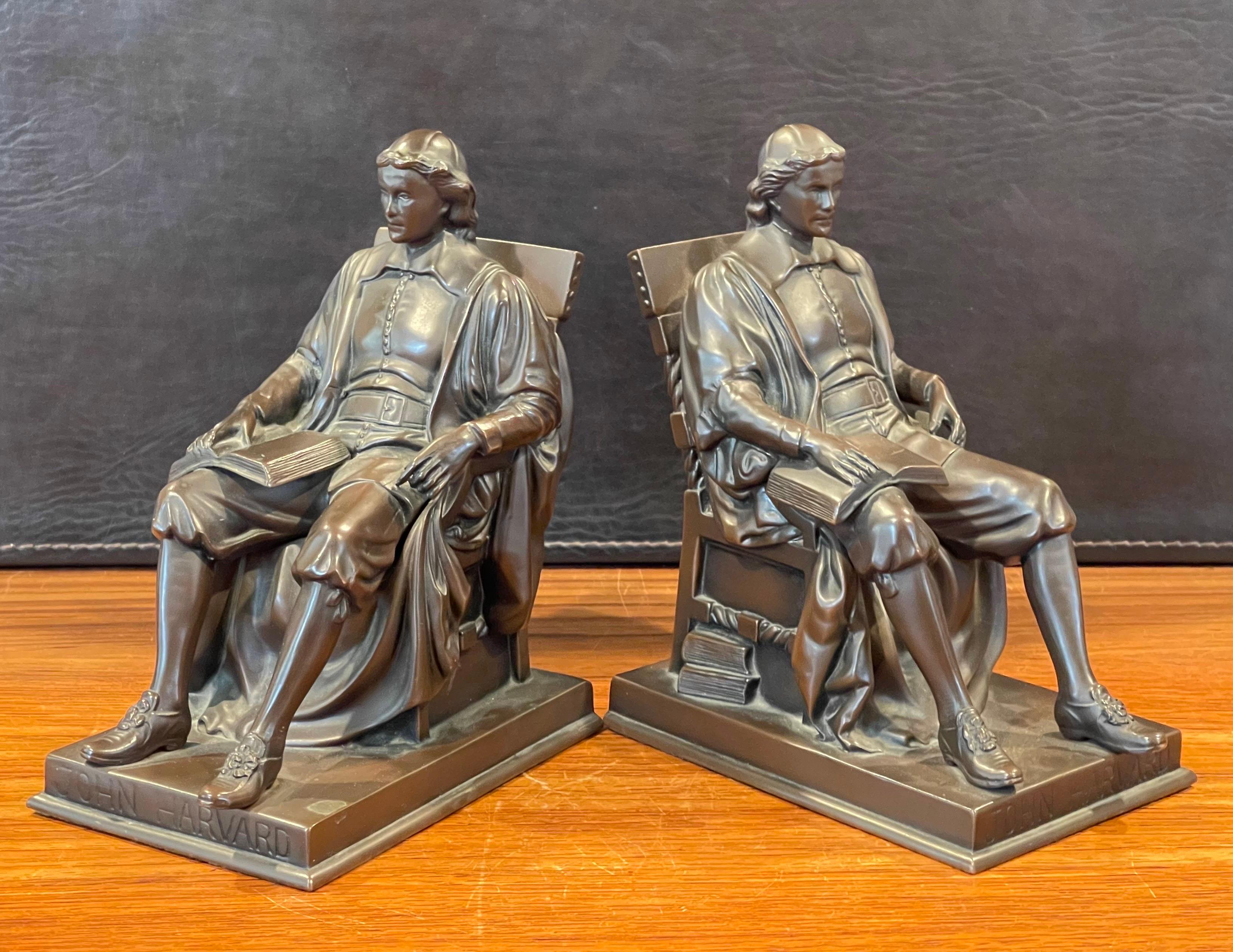 Pair of Vintage John Harvard Bronze Bookends by Jennings Brothers  1
