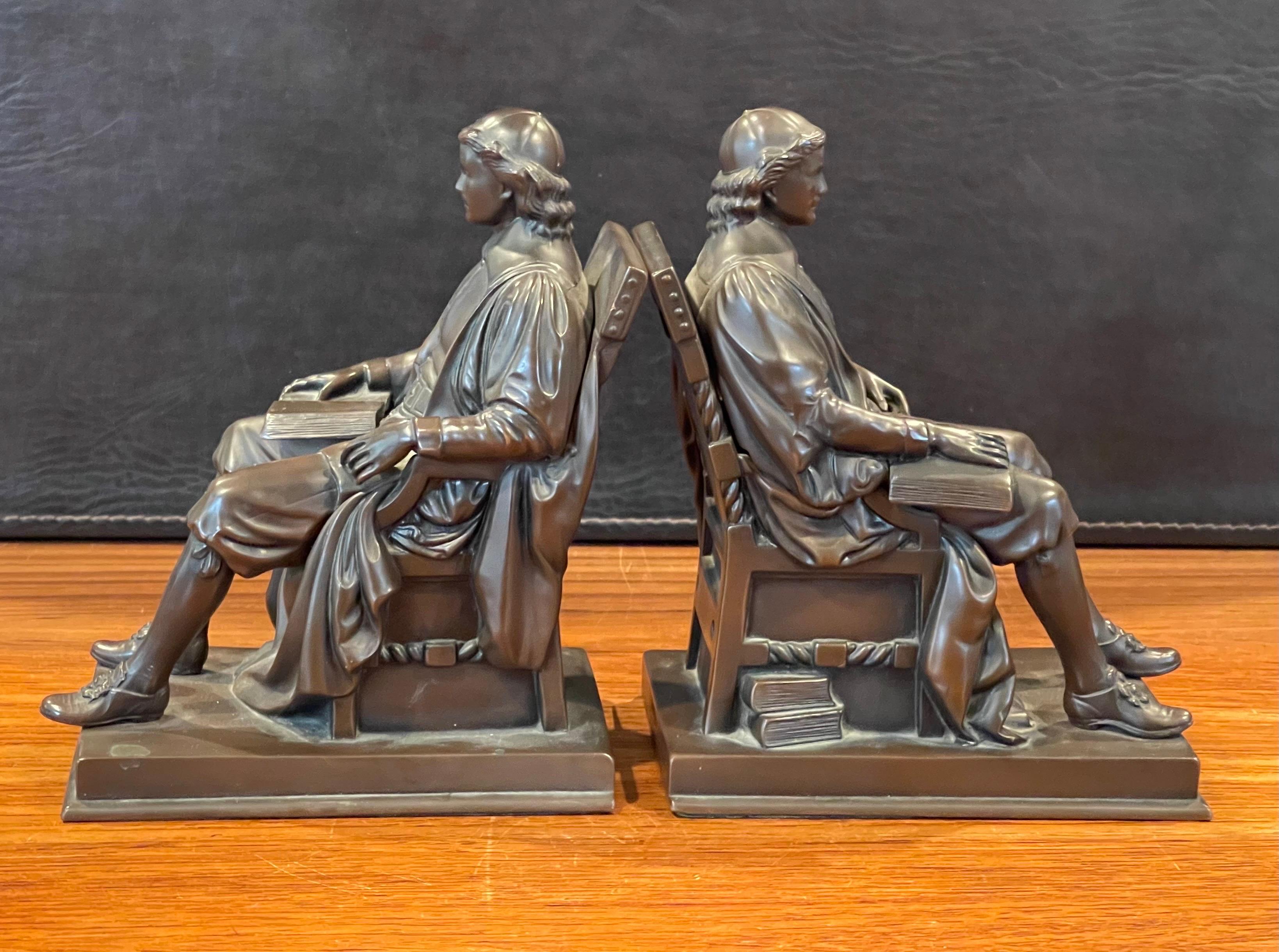 Pair of Vintage John Harvard Bronze Bookends by Jennings Brothers  2