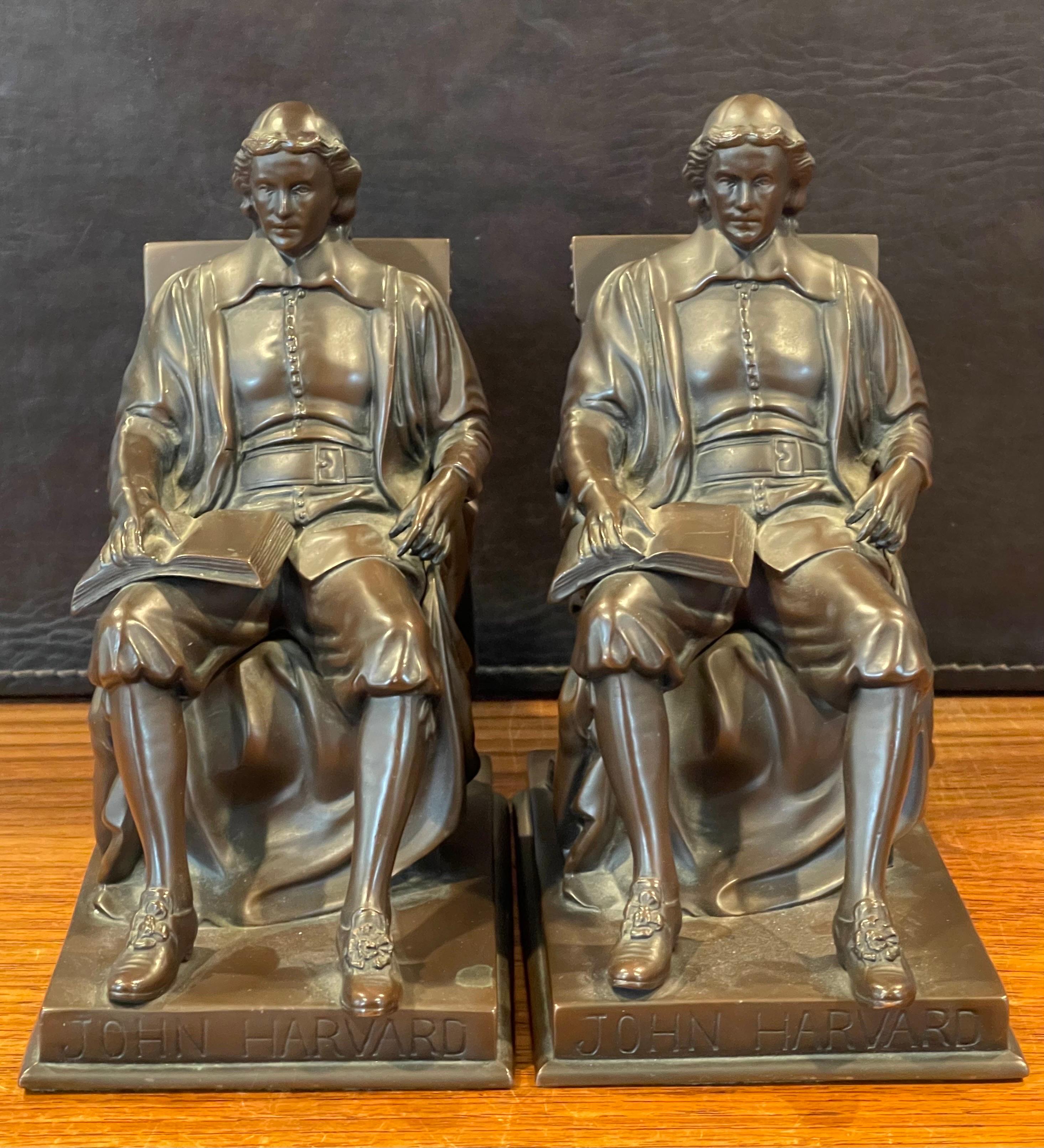 Pair of Vintage John Harvard Bronze Bookends by Jennings Brothers  3