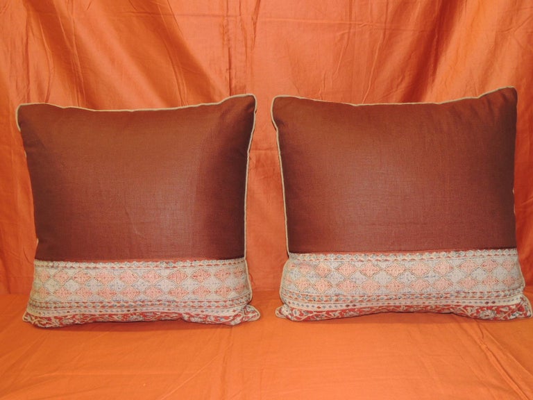 Pair Of Vintage Kalamkari Indian Square Decorative Pillows For