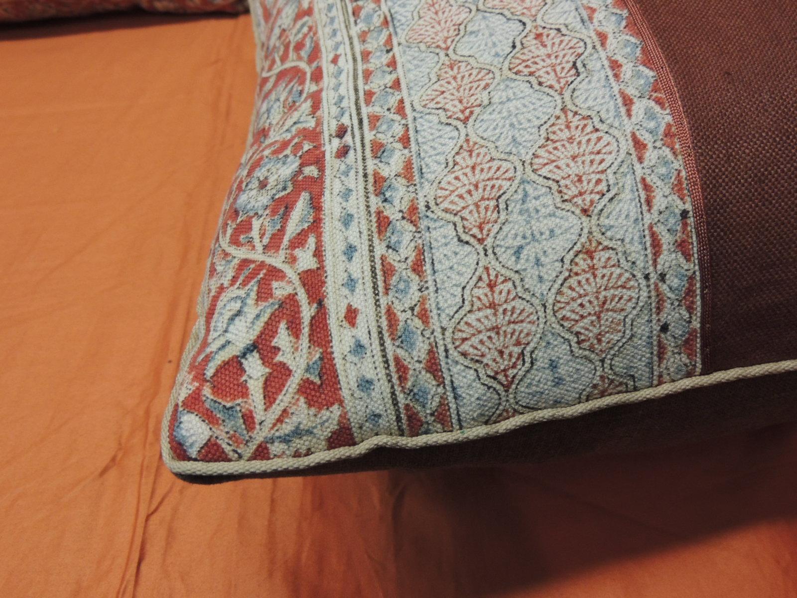 Mid-20th Century Pair of Vintage Kalamkari Indian Square Decorative Pillows