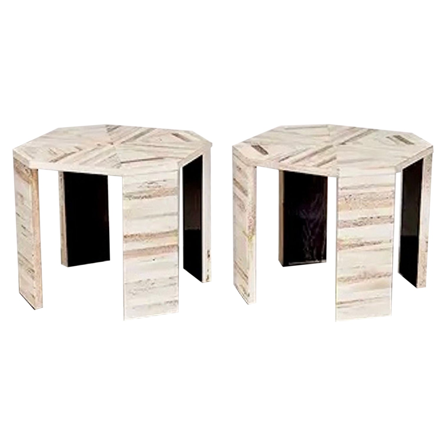 Pair of Vintage Karl Springer Bone Veneer Side Tables