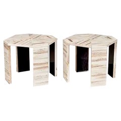 Pareja de mesas auxiliares vintage Karl Springer de chapa de hueso
