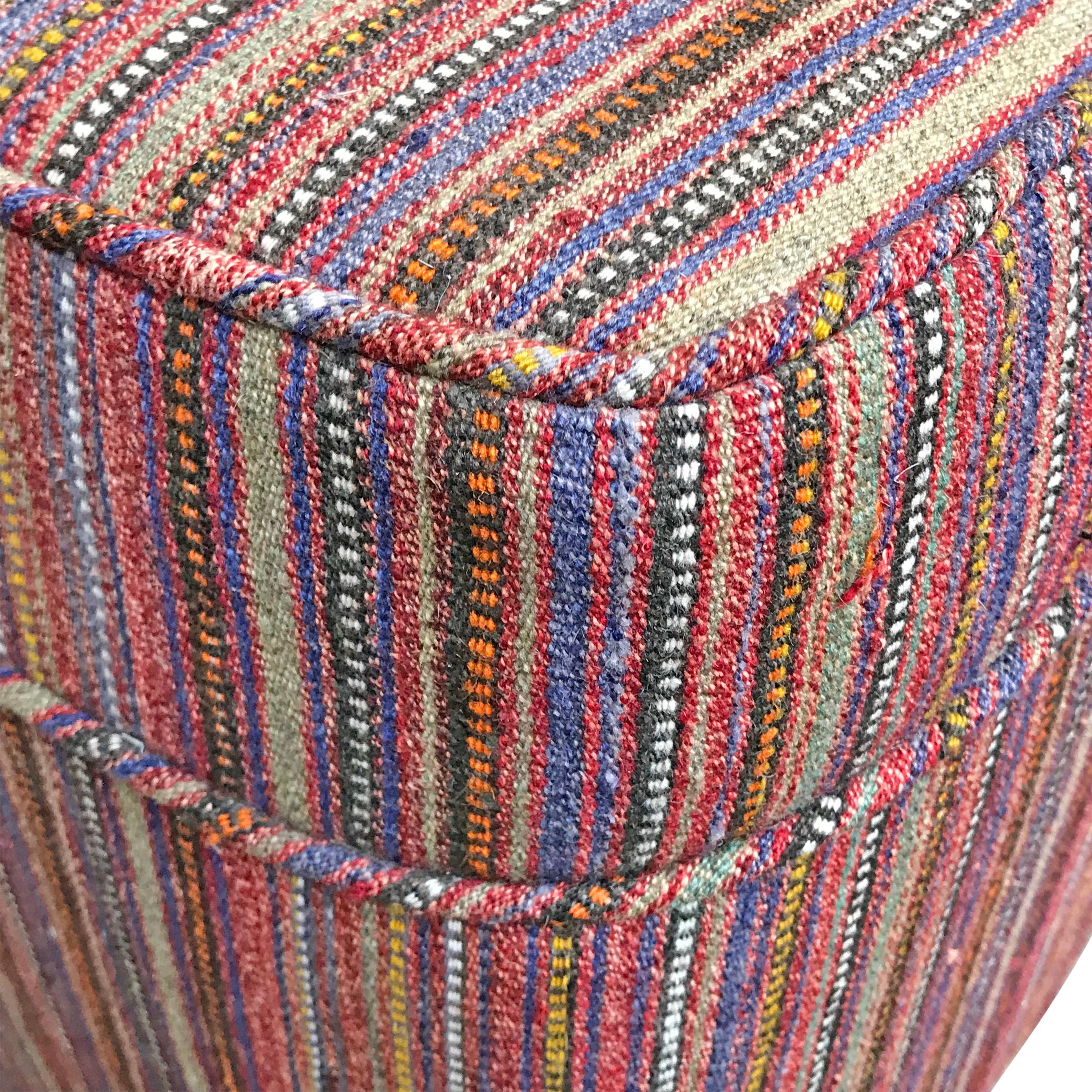 Wool Pair of Vintage Kilim Upholstered Ottomans