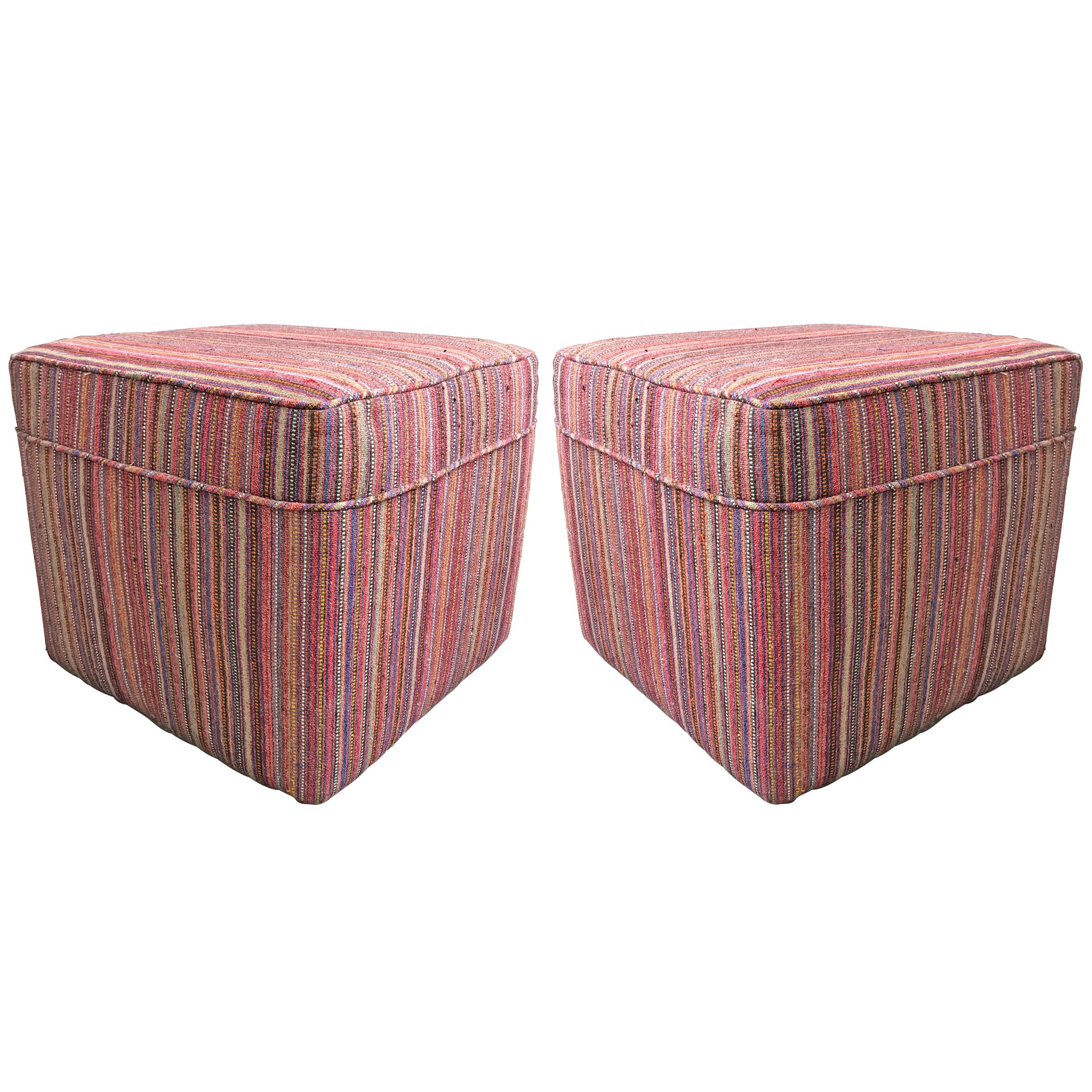 Pair of Vintage Kilim Upholstered Ottomans