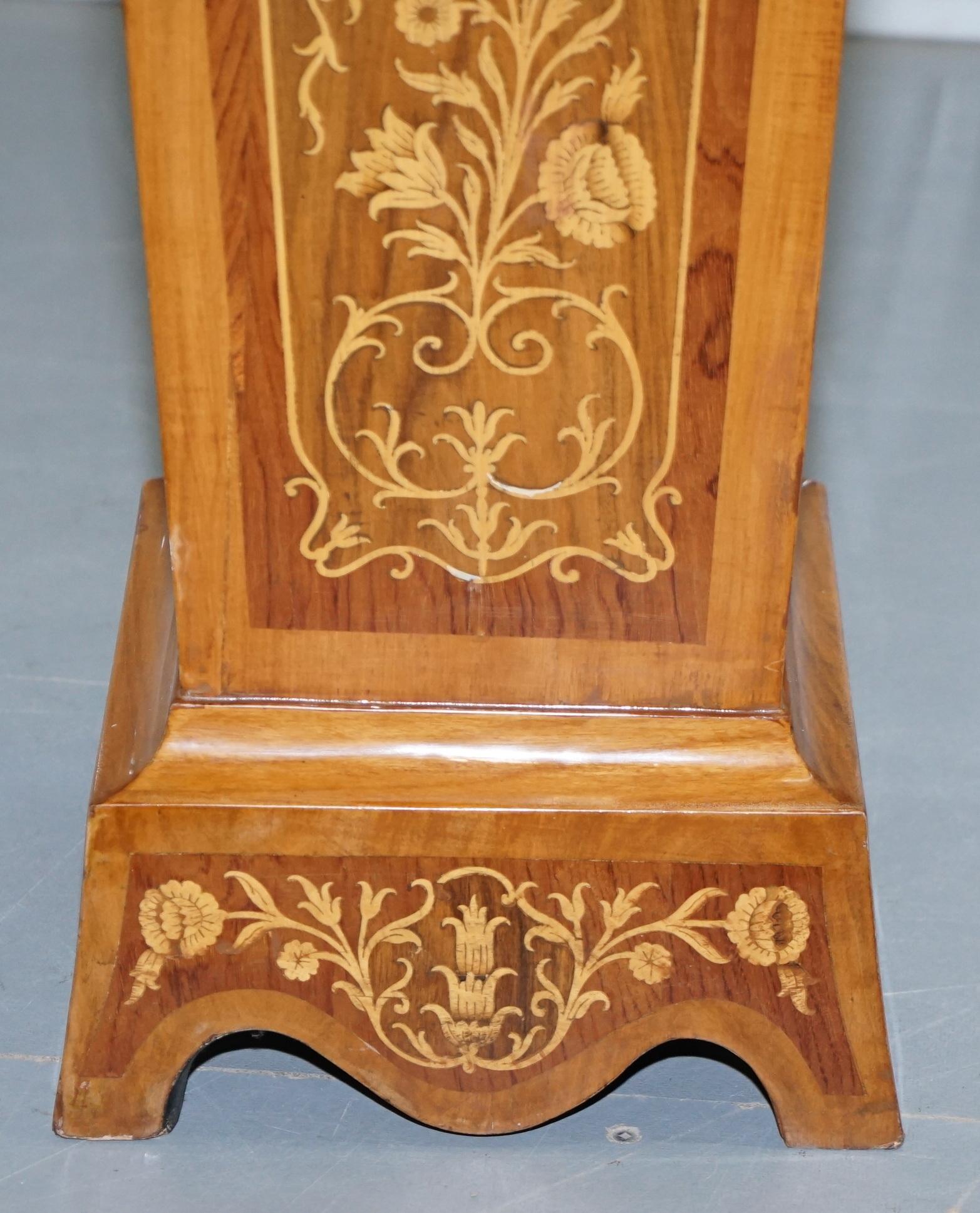 Pair of Vintage Kingwood & Hardwood & Marble Marquetry Inlaid Jardinière Stands 11