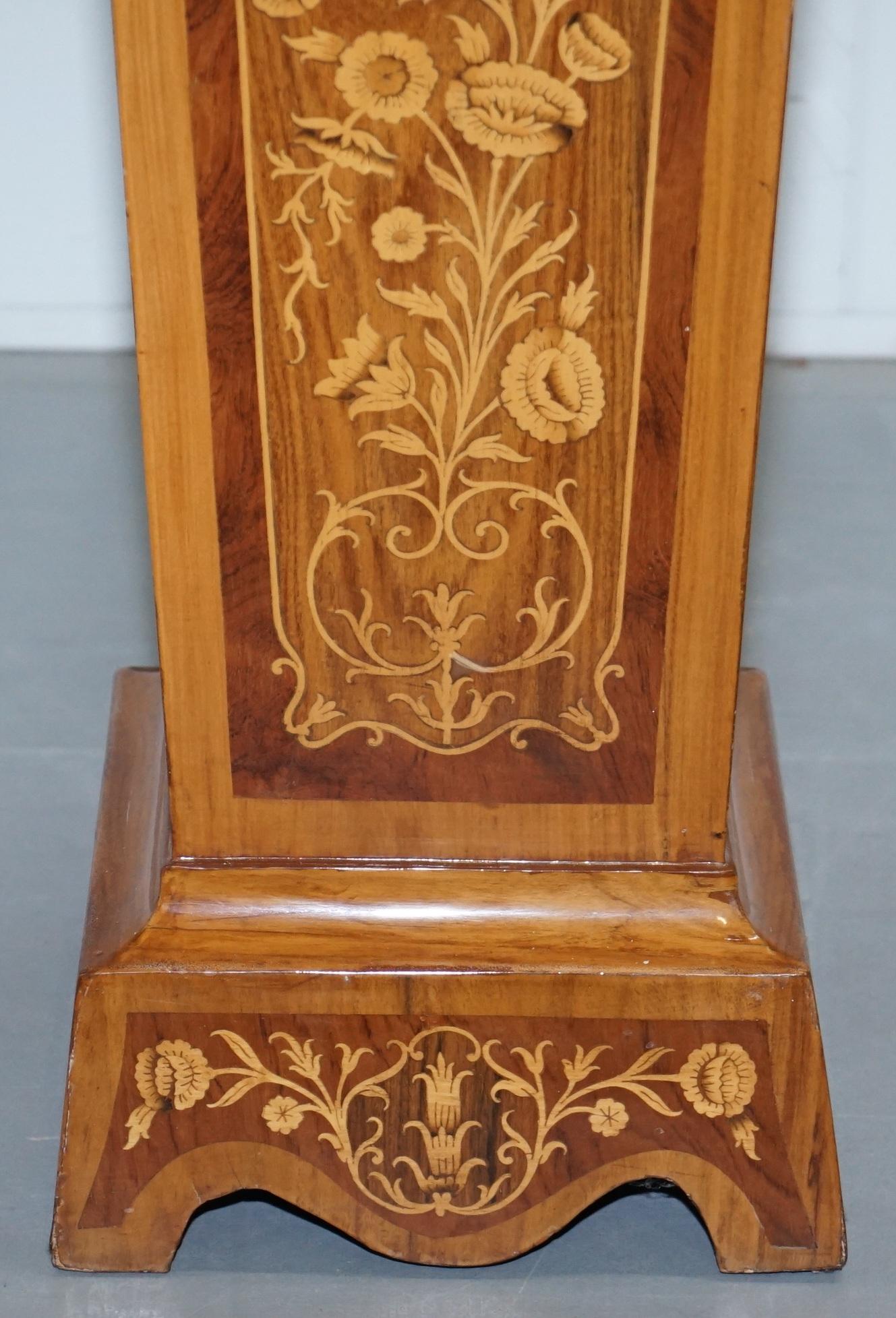 Pair of Vintage Kingwood & Hardwood & Marble Marquetry Inlaid Jardinière Stands 2