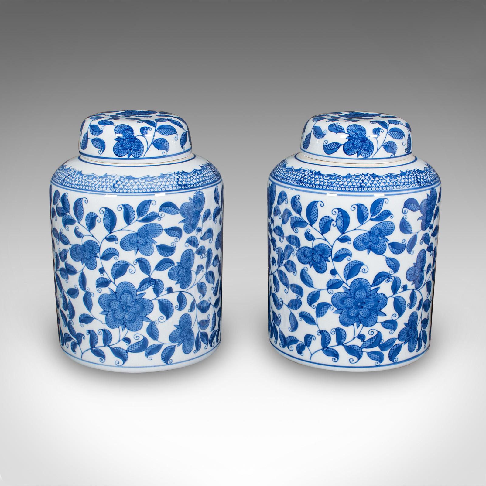 Other Pair Of Vintage Kitchen Display Jars, Chinese, Ceramic, Blue & White, Storage For Sale