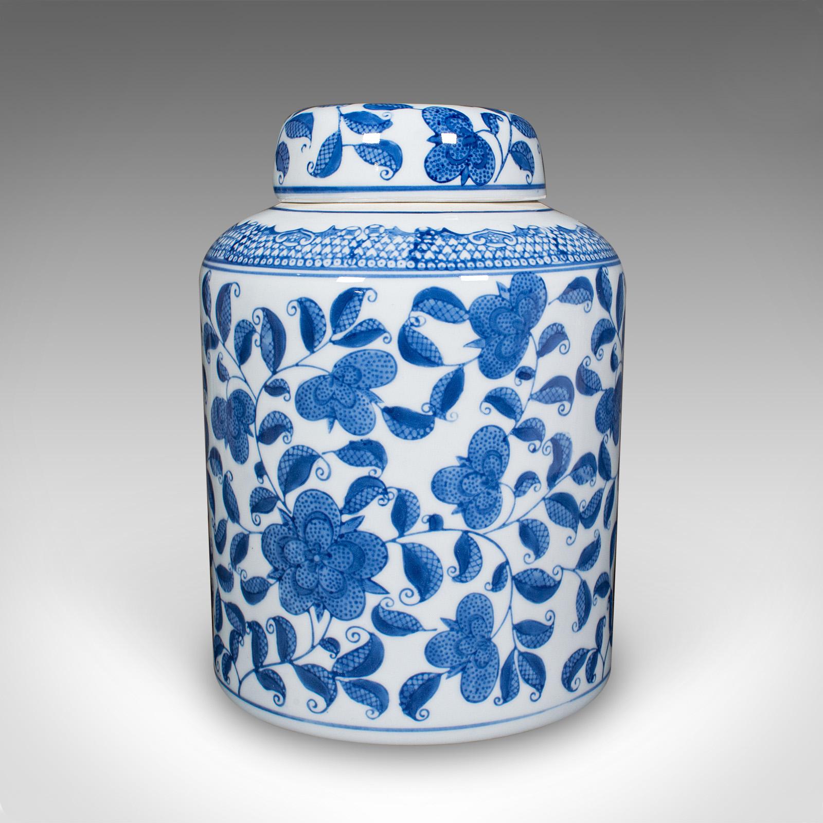 20th Century Pair Of Vintage Kitchen Display Jars, Chinese, Ceramic, Blue & White, Storage For Sale