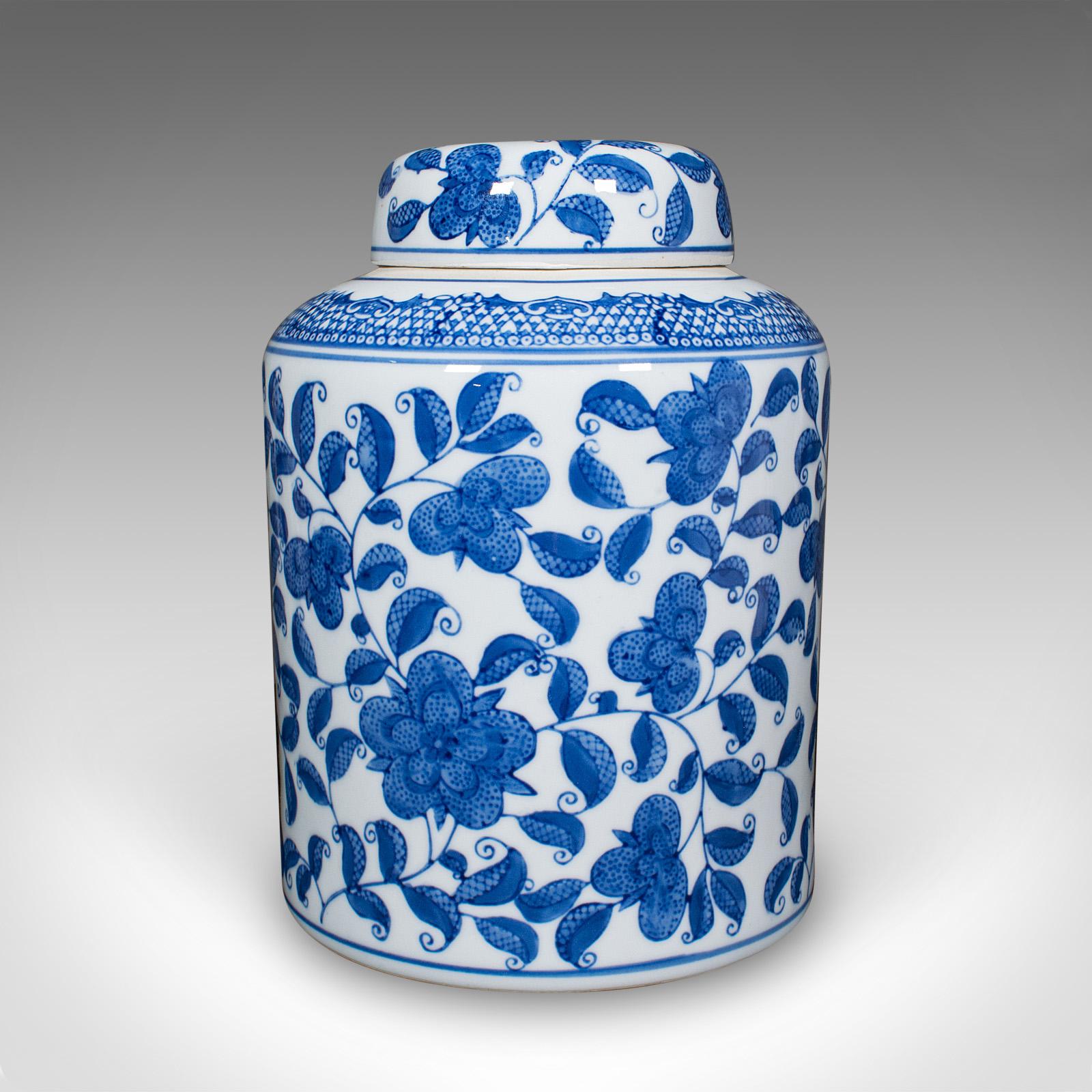 Pair Of Vintage Kitchen Display Jars, Chinese, Ceramic, Blue & White, Storage For Sale 1