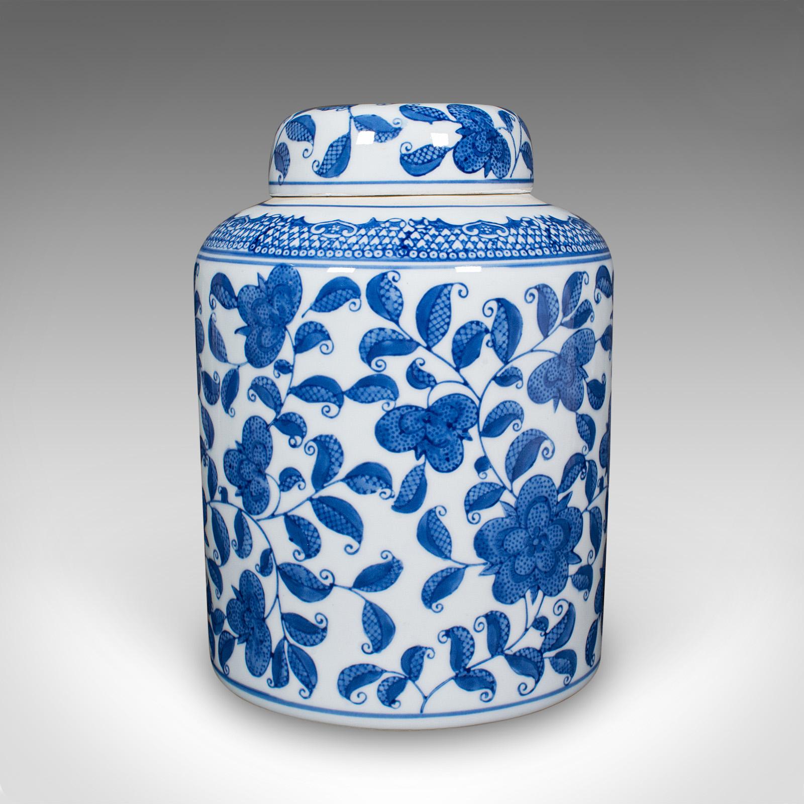 Pair Of Vintage Kitchen Display Jars, Chinese, Ceramic, Blue & White, Storage For Sale 2