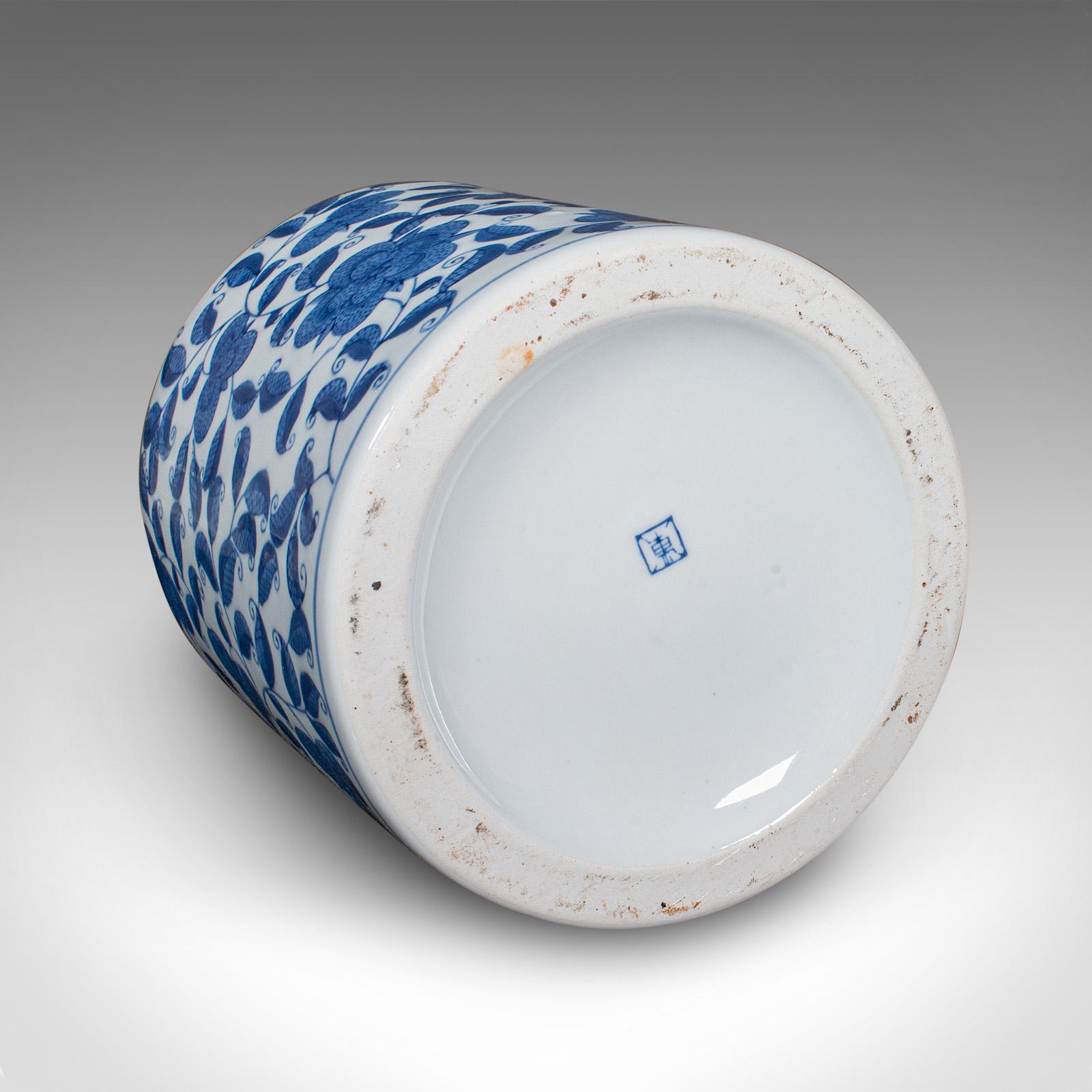 Pair Of Vintage Kitchen Display Jars, Chinese, Ceramic, Blue & White, Storage For Sale 4