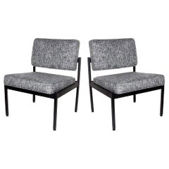 Pair of Vintage Knoll Style Industrial Chairs in Black Tweed, c. 1970's