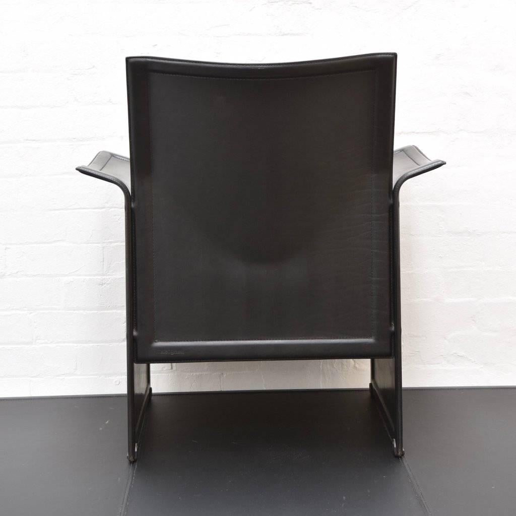 Italian Pair of Vintage Korium Leather Chairs by Tito Agnoli for Matteo Grassi, in Black For Sale