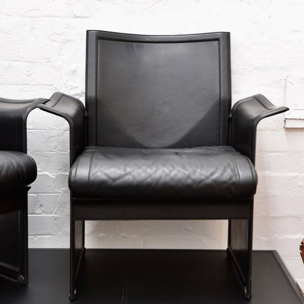 20th Century Pair of Vintage Korium Leather Chairs by Tito Agnoli for Matteo Grassi, in Black For Sale