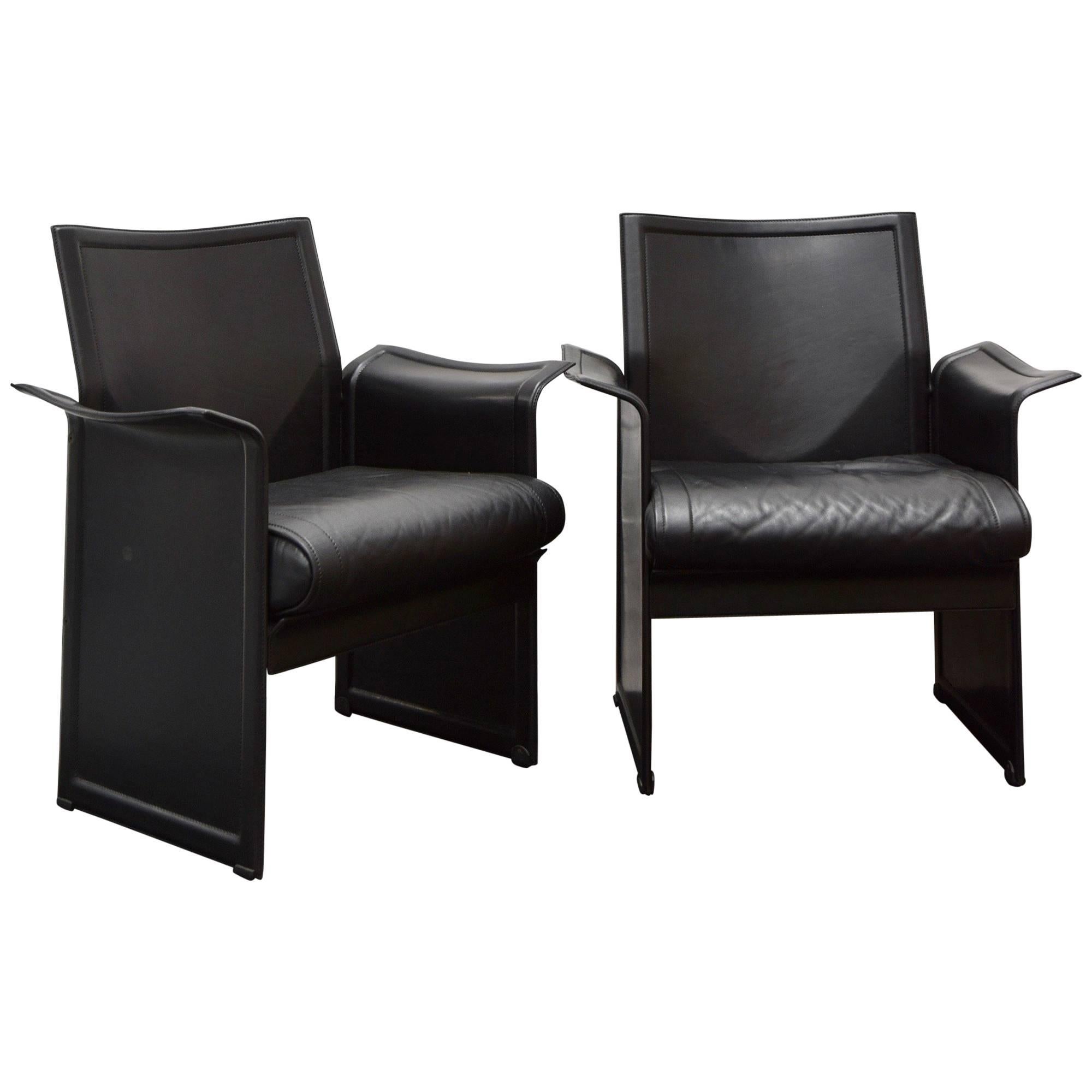 Pair of Vintage Korium Leather Chairs by Tito Agnoli for Matteo Grassi, in Black For Sale