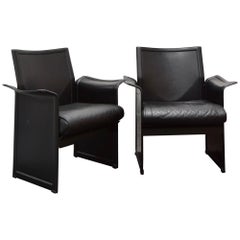 Pair of Vintage Korium Leather Chairs by Tito Agnoli for Matteo Grassi, in Black
