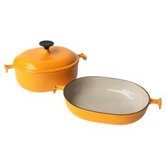 Pair Of Vintage 'La Mama' Enamel Pans By Enzo Mari For Le Creuset, Roasting Dish