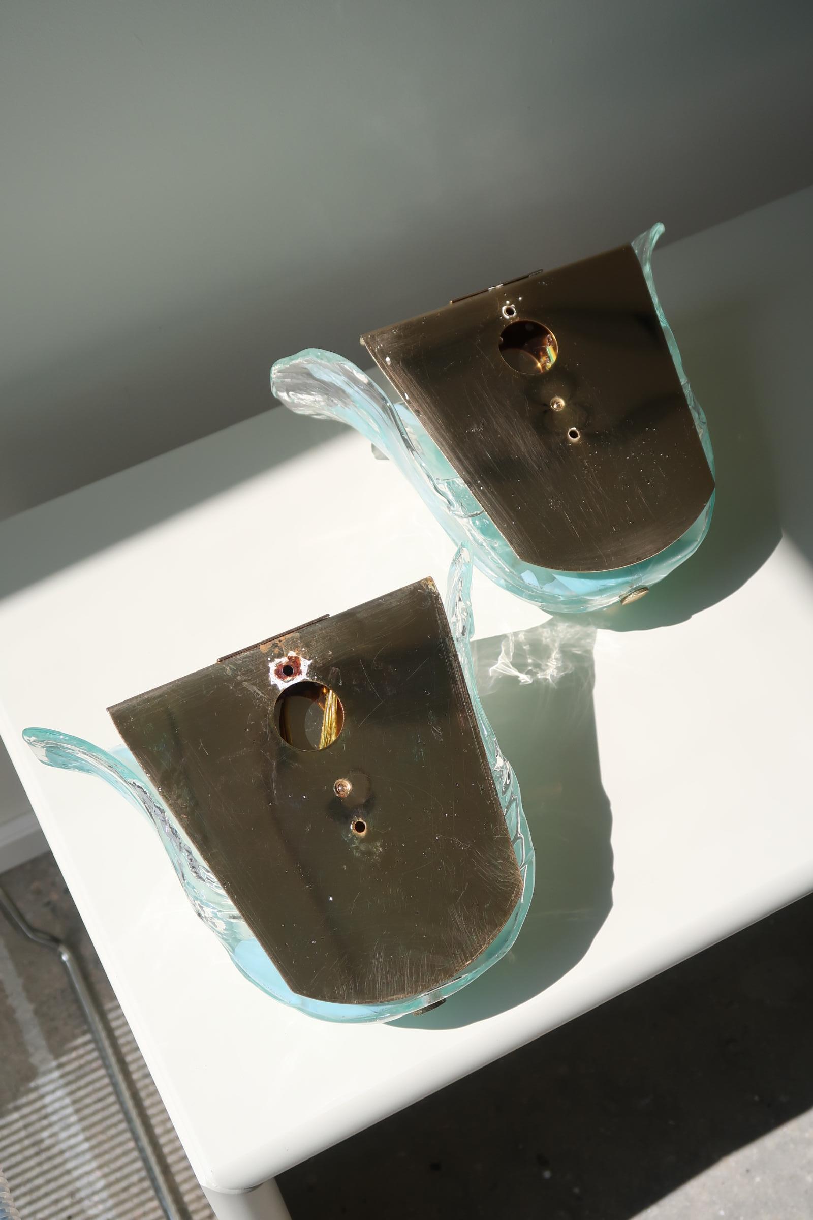 Pair of Vintage La Murrina Signed Murano Glass Turquoise Aqua Scone Wall Lamps  7