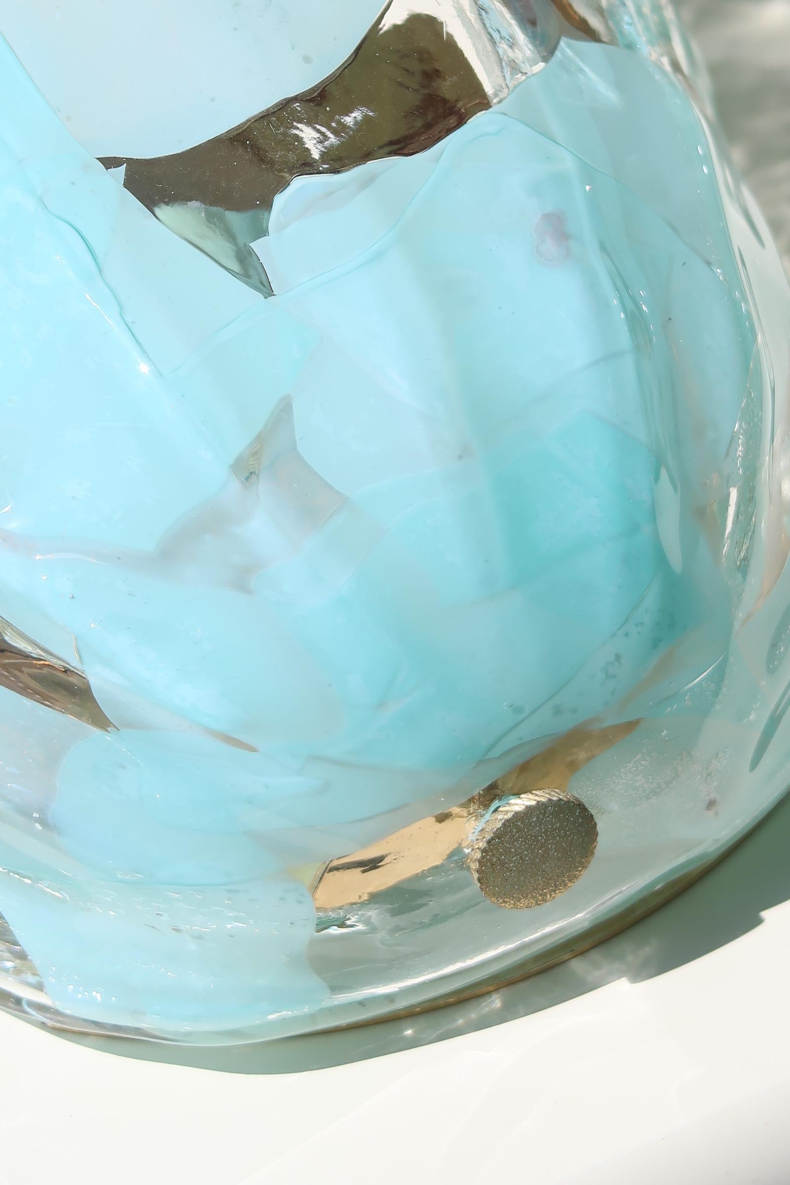 Pair of Vintage La Murrina Signed Murano Glass Turquoise Aqua Scone Wall Lamps  6