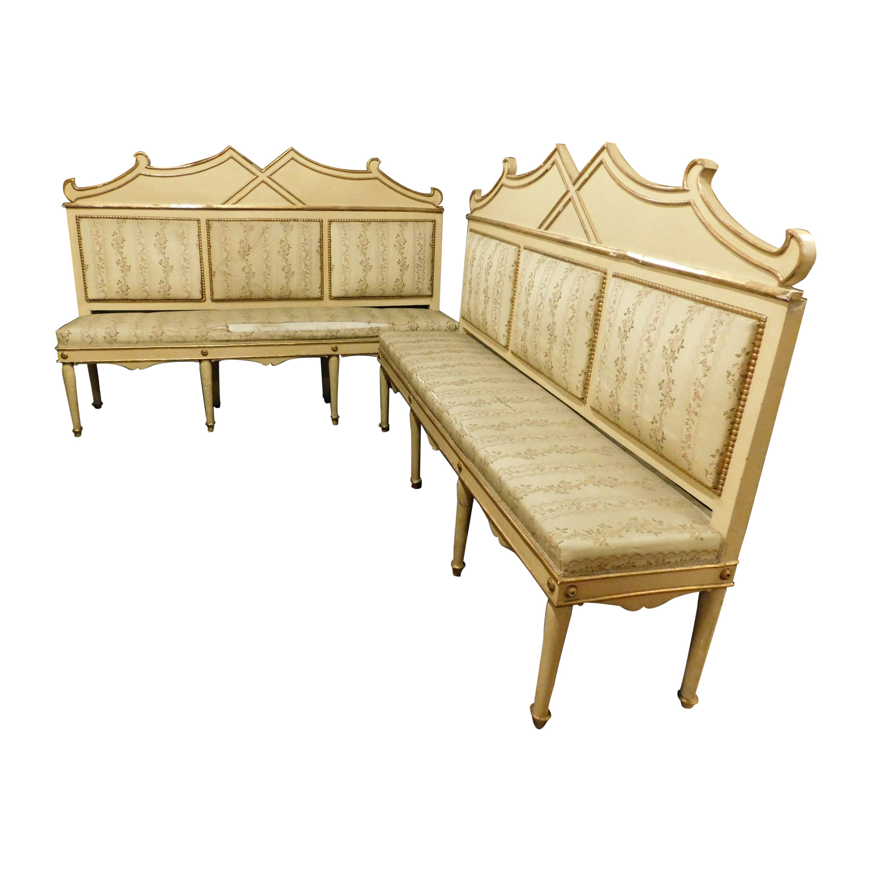 Paire de bancs vintage laqués et dorés, début du 20ème siècle, Italie