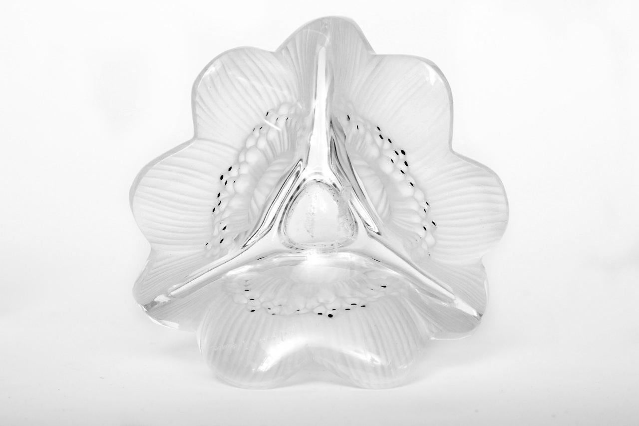 French Pair of Vintage Lalique Crystal Three Anemones Candleholders