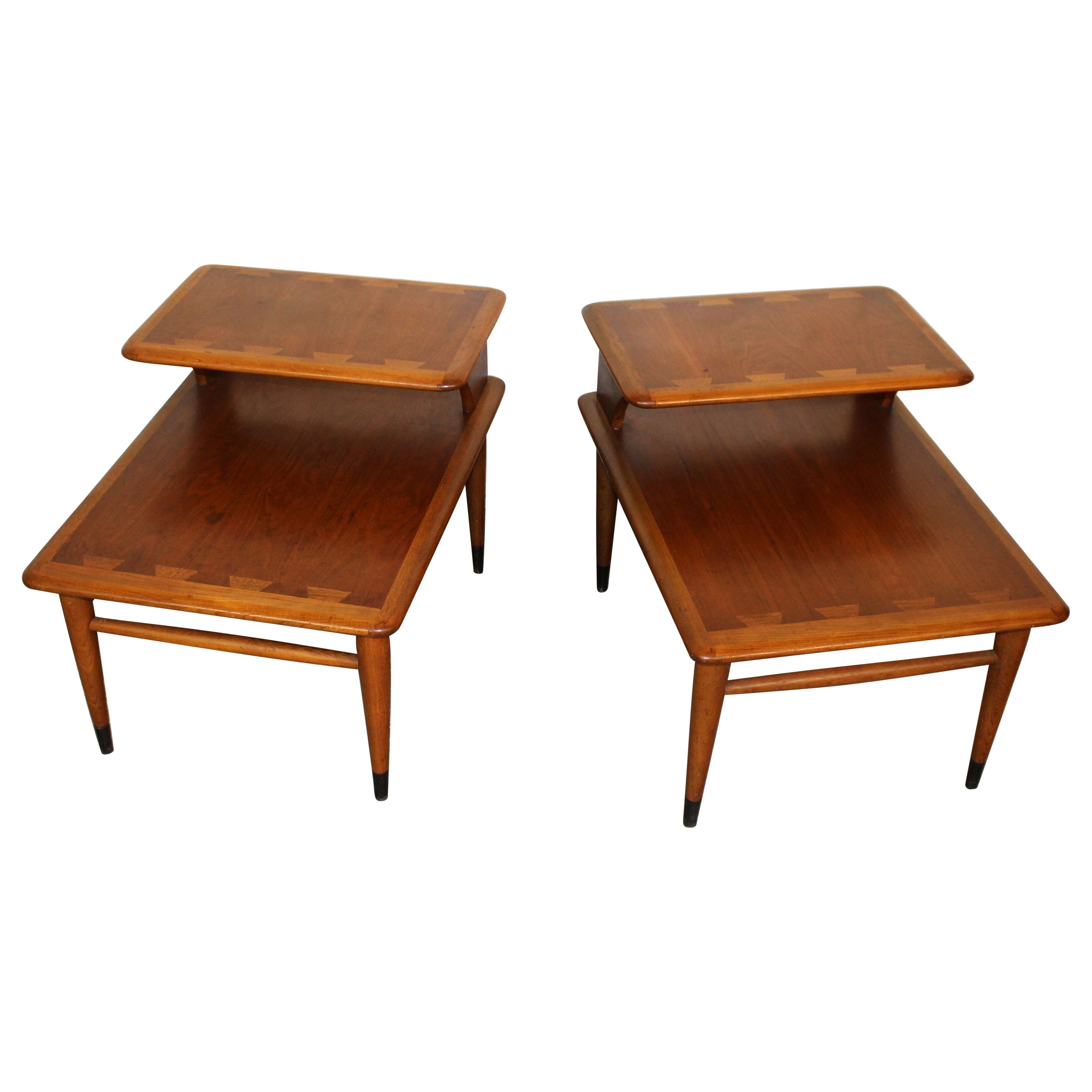 Pair of Vintage Lane "Acclaim" Series Walnut Two-Tier End Tables For Sale