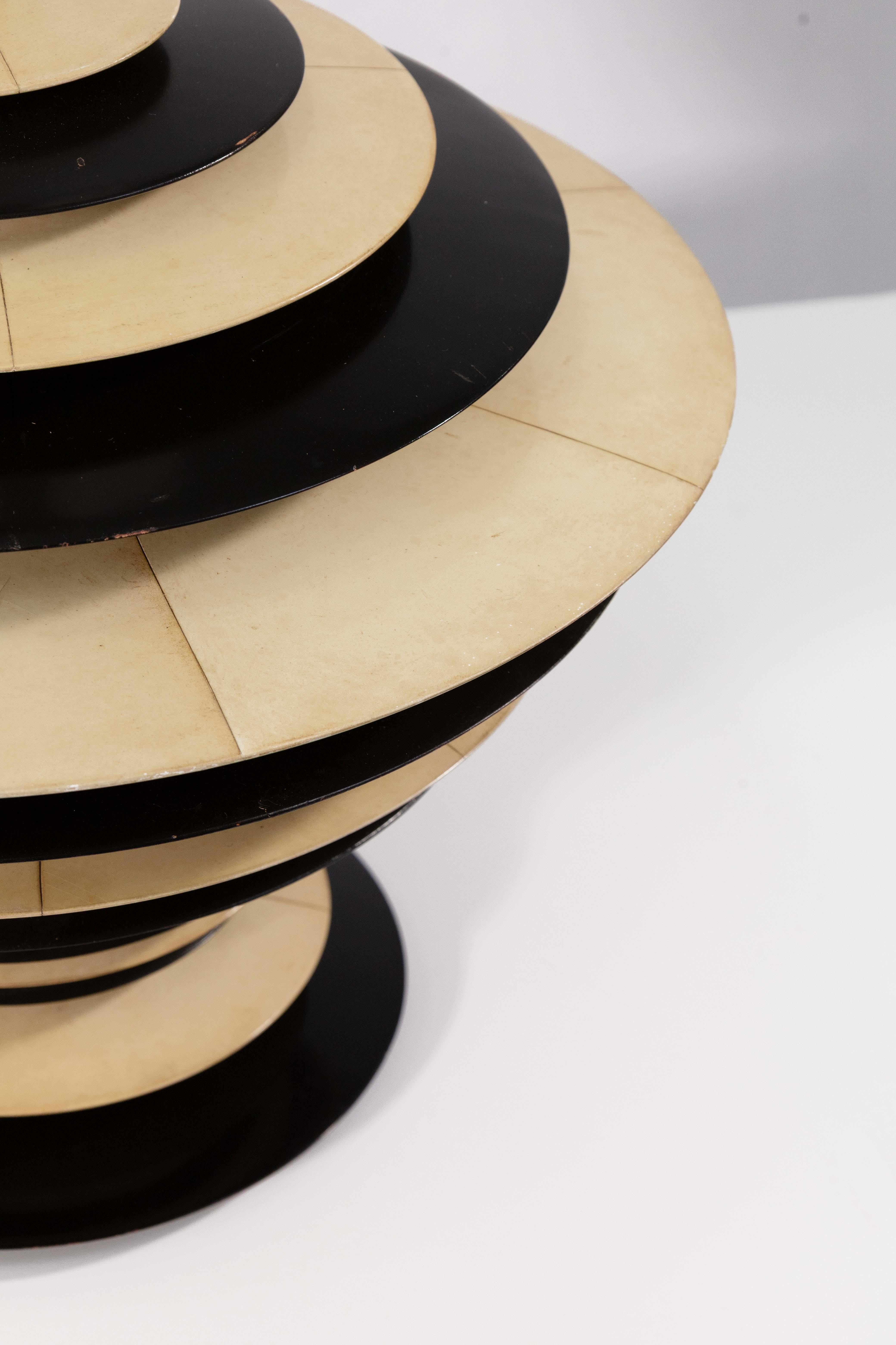 Bois Paire de grandes lampes disque vintage Art of Vintage en ébène et crème en vente