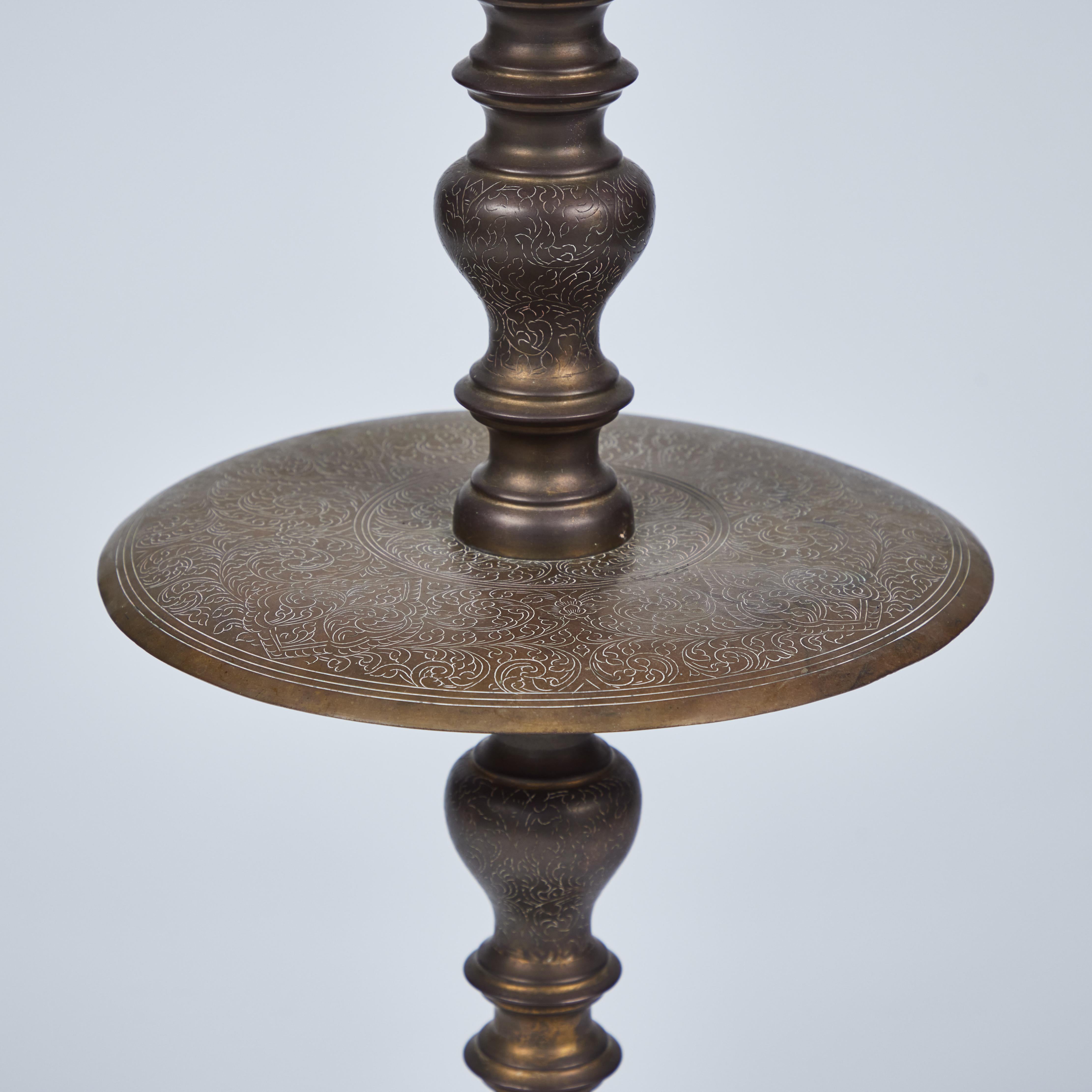 Pair of Vintage Large Brass Moroccan Candlesticks Newly Made Into Lamps In Good Condition In Pasadena, CA