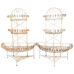 Paire de grands supports à plantes vintage en fer Demi-lune