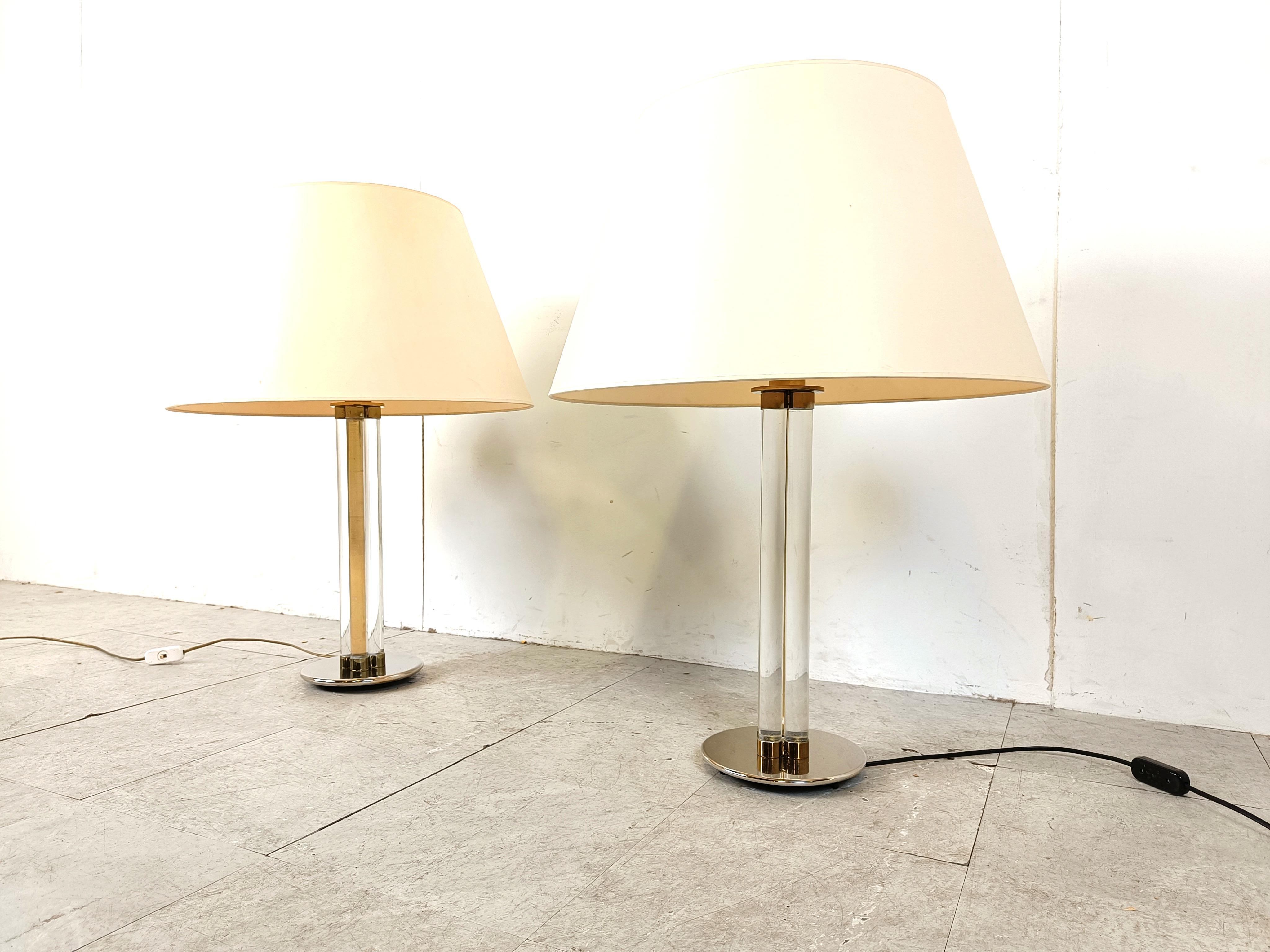 Pair of vintage large lucite table lamps, 1970s In Good Condition For Sale In HEVERLEE, BE