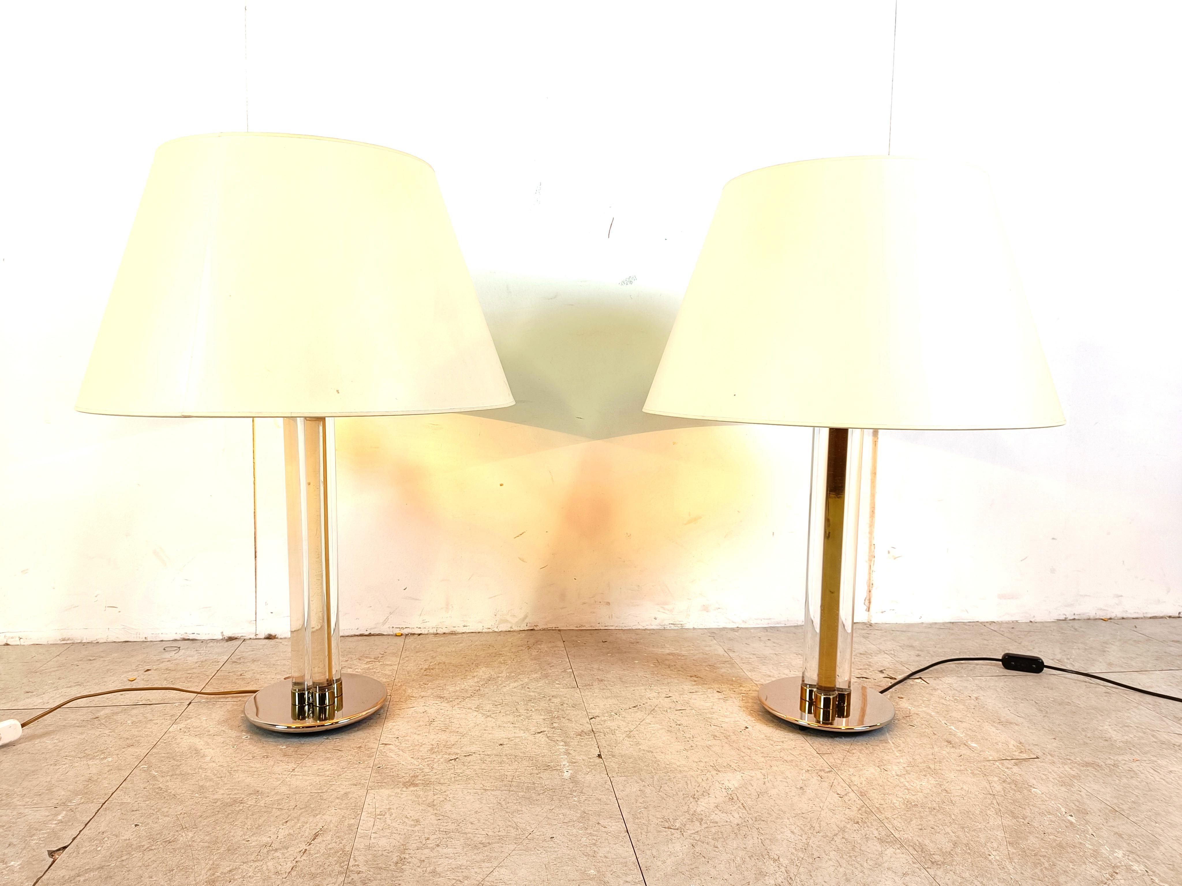 Late 20th Century Pair of vintage large lucite table lamps, 1970s For Sale