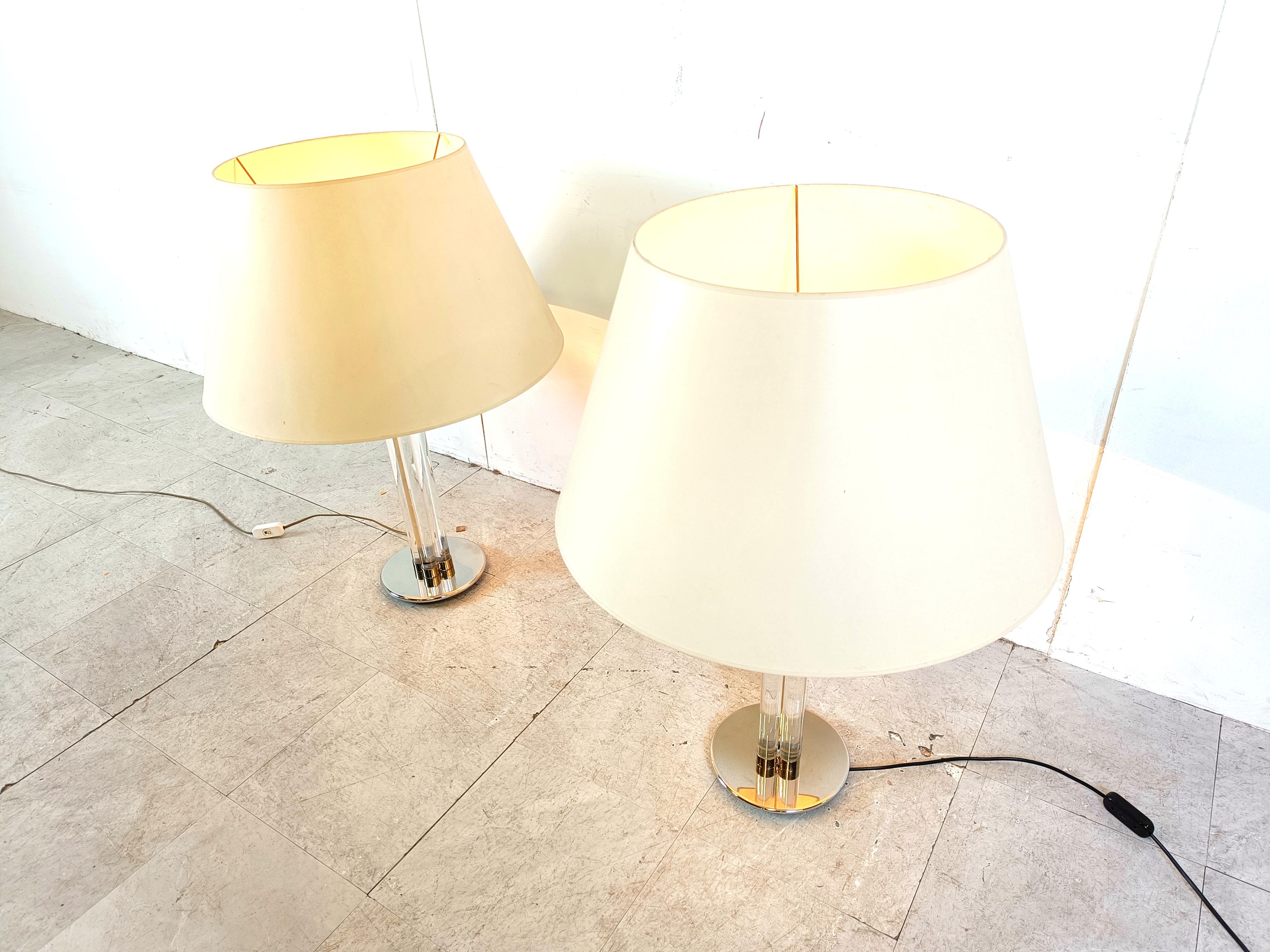 Pair of vintage large lucite table lamps, 1970s For Sale 2