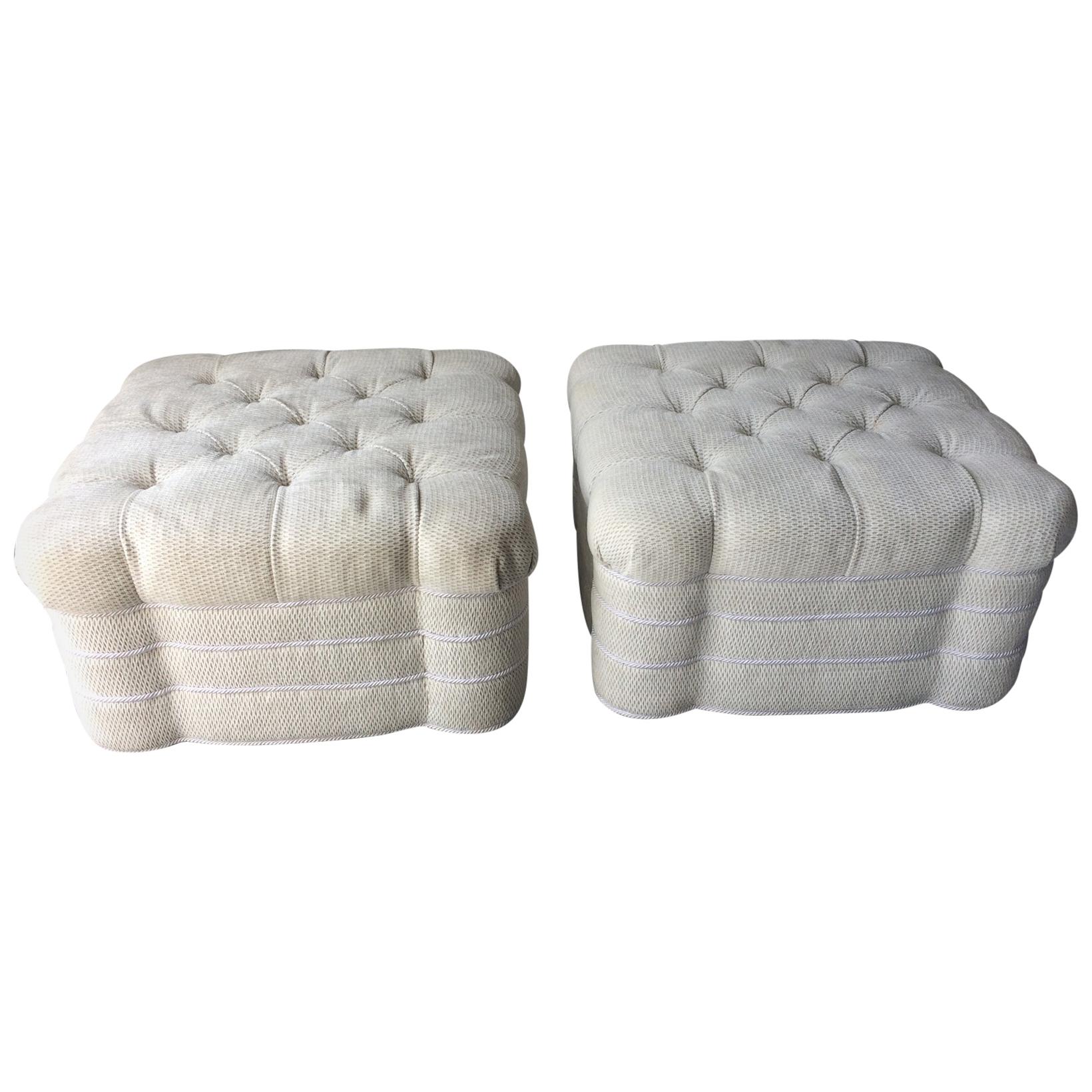 Pair of Vintage Large Squarw Poufs For Sale at 1stDibs