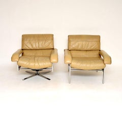 Pair of Vintage Leather and Chrome Armchairs by Pieff