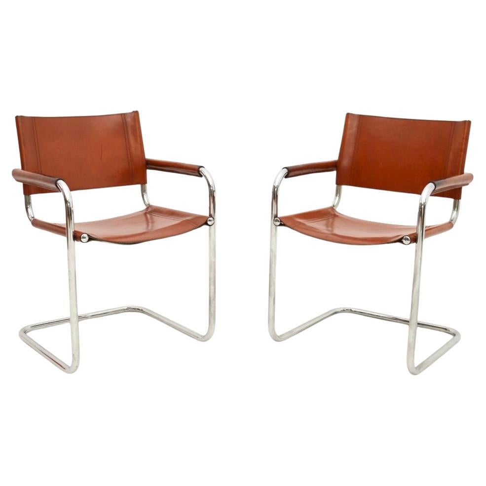 Pair of Vintage Leather and Chrome Chairs by Mart Stam