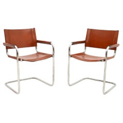 Pair of Vintage Leather and Chrome Chairs by Mart Stam